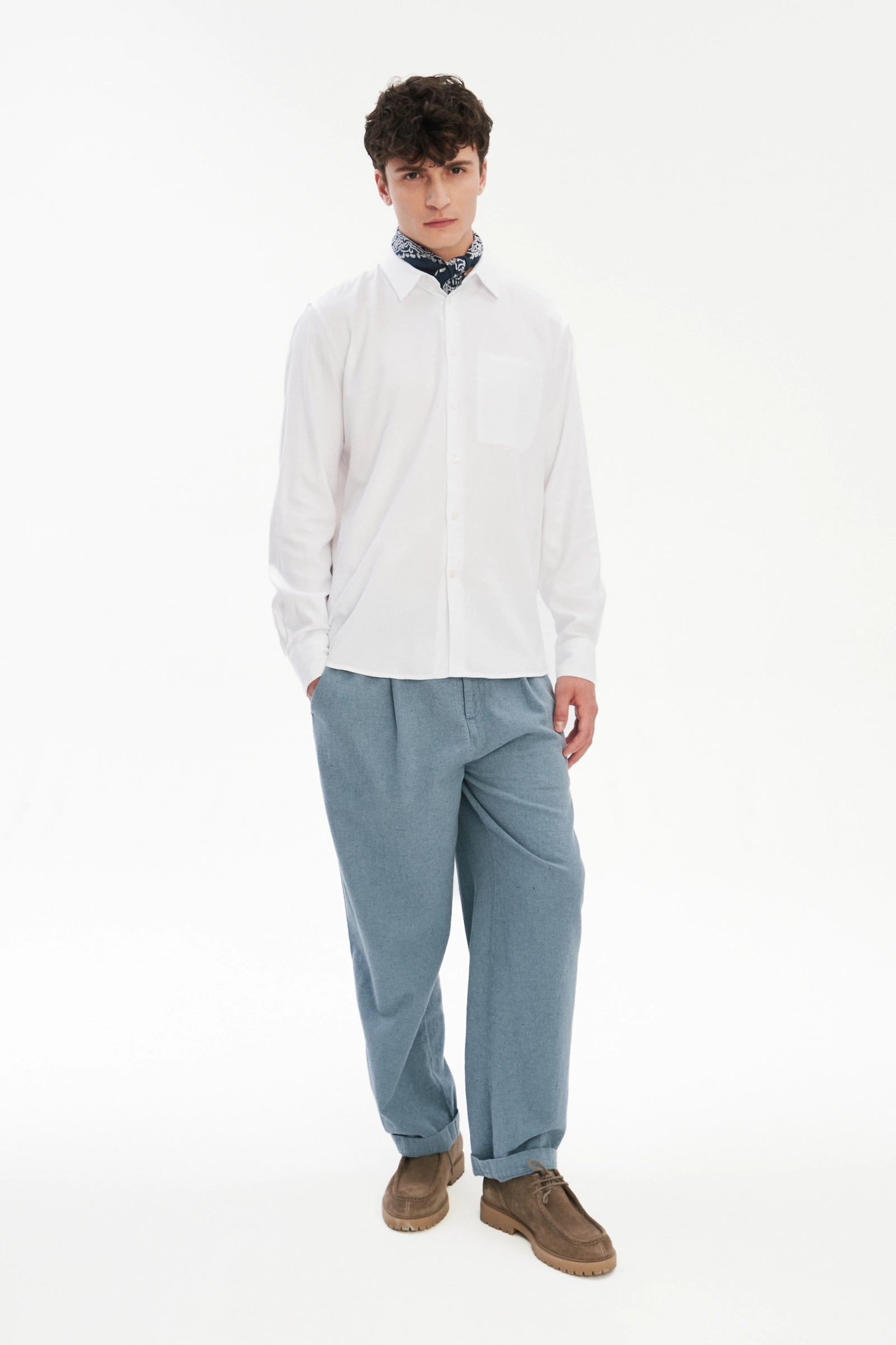 Feel Good Shirt in a White Very Soft Italian Lyocell and Cotton