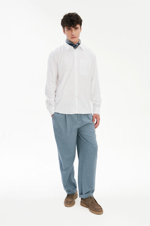 Feel Good Shirt in a White Very Soft Italian Lyocell and Cotton