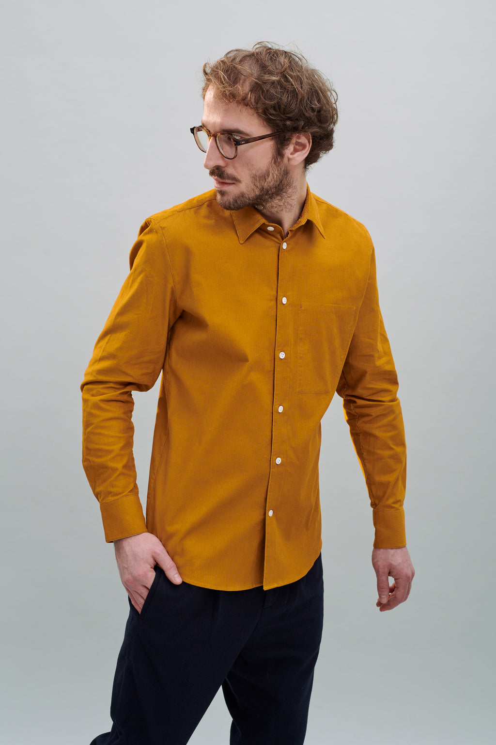 Feel Good Shirt in a Kurkuma Yellow Japanese Cotton Corduroy