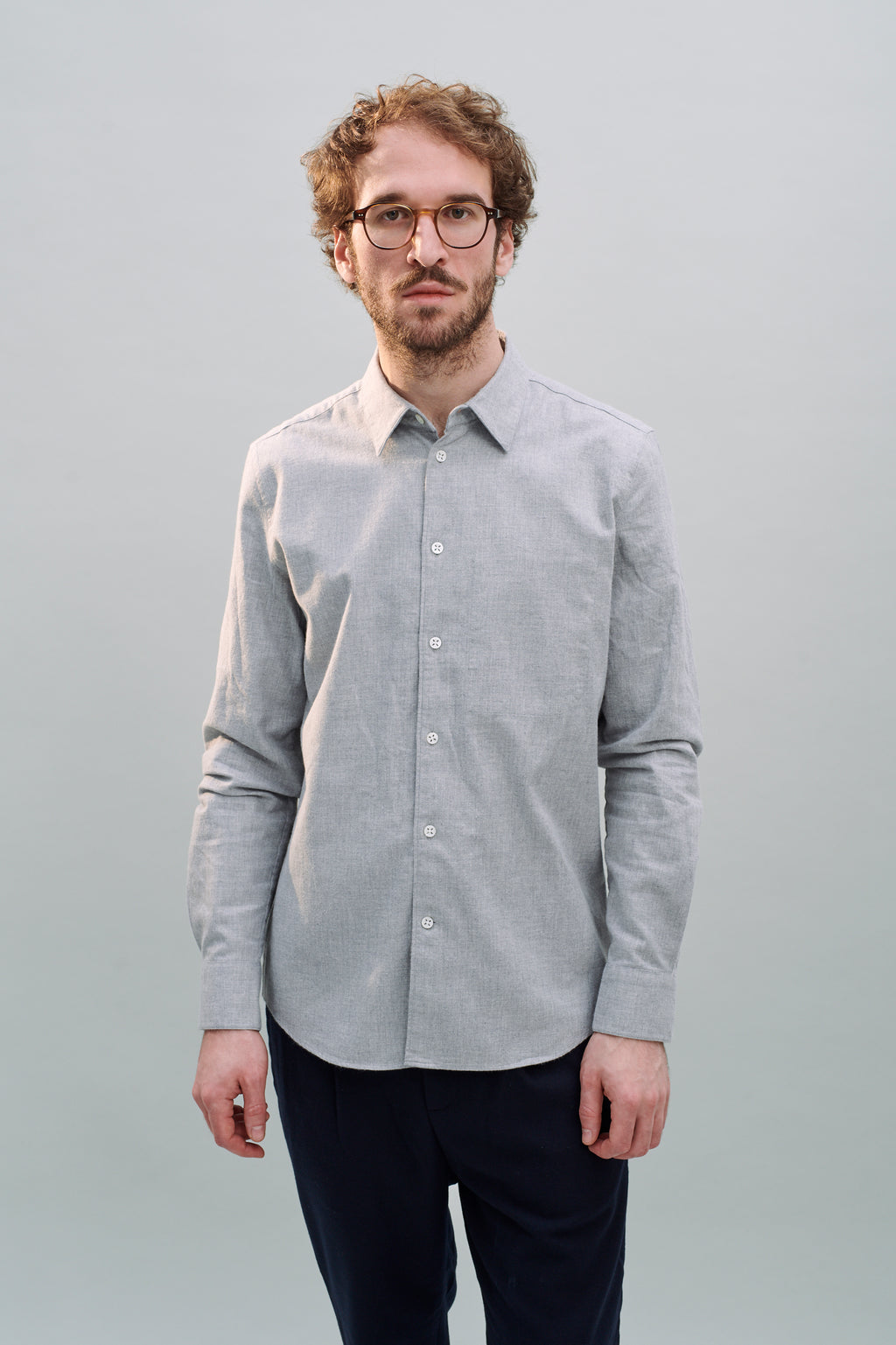 Feel Good Shirt in Fine Light Grey Italian Brushed Cotton Flannel