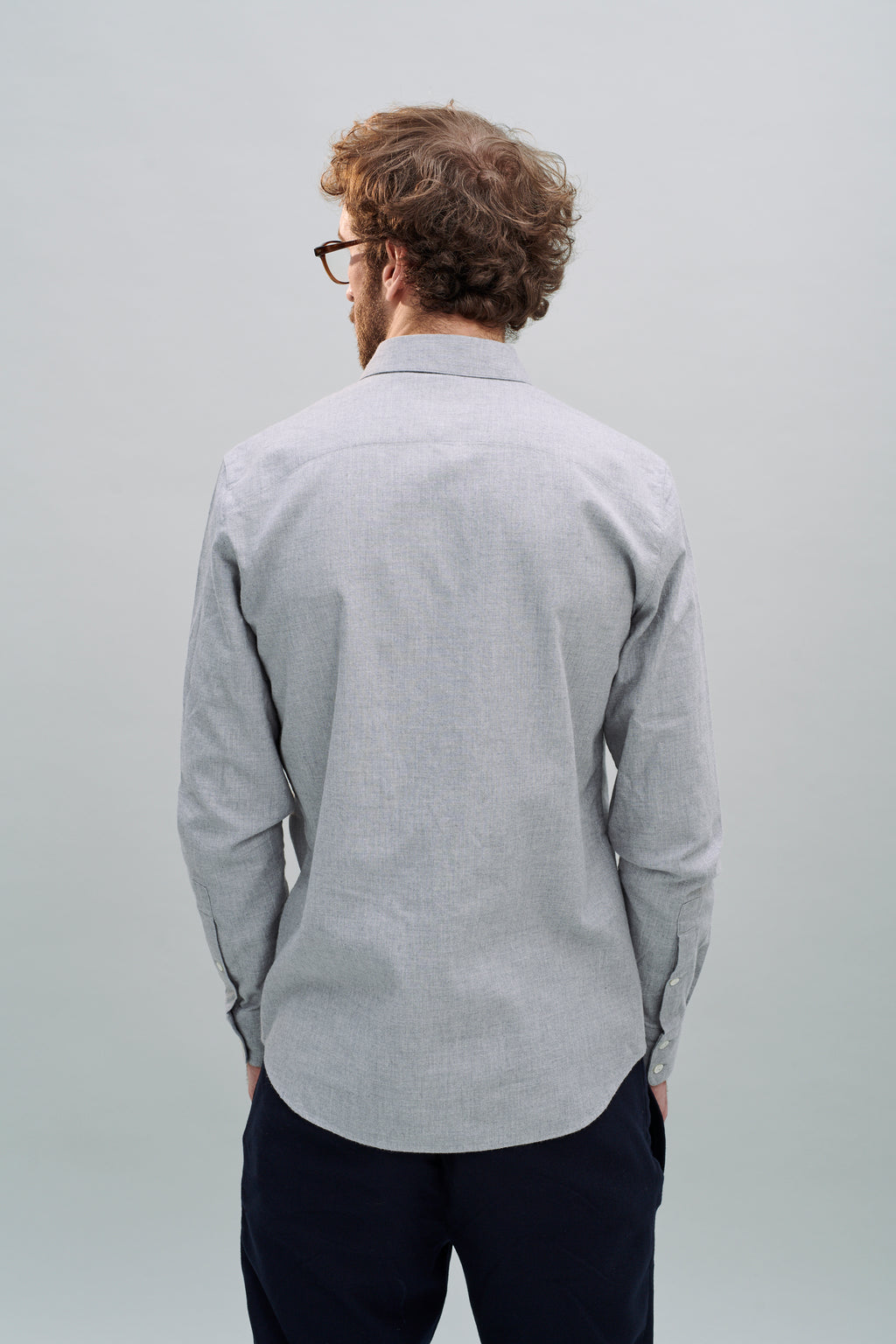 Feel Good Shirt in Fine Light Grey Italian Brushed Cotton Flannel