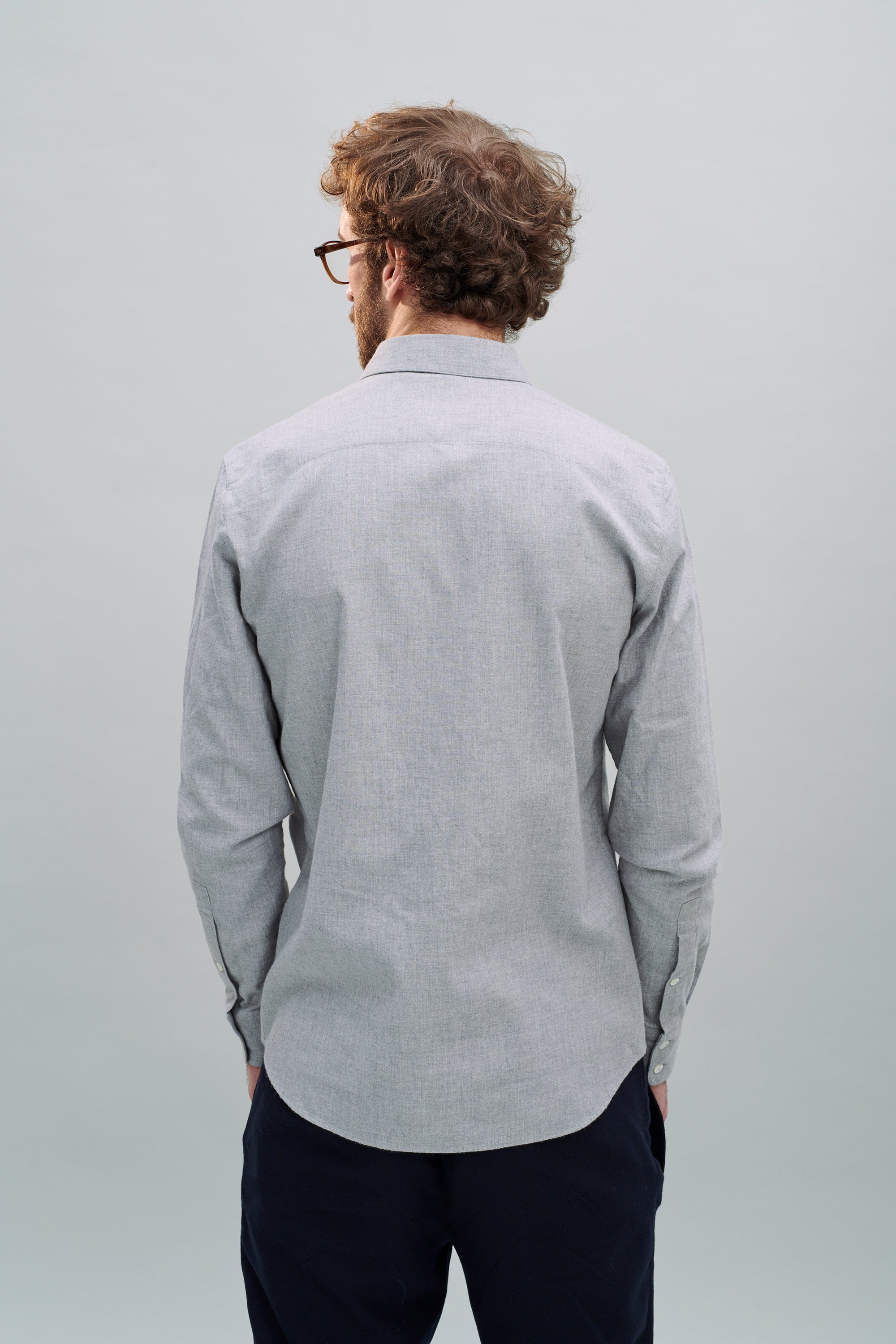 Feel Good Shirt in Fine Light Grey Italian Brushed Cotton Flannel
