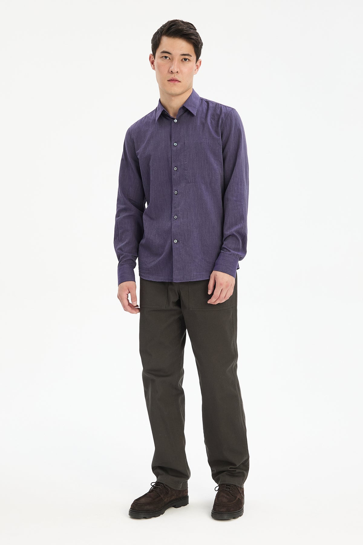 Feel Good Shirt in the Finest Purple Mini Herringbone Italian Cotton