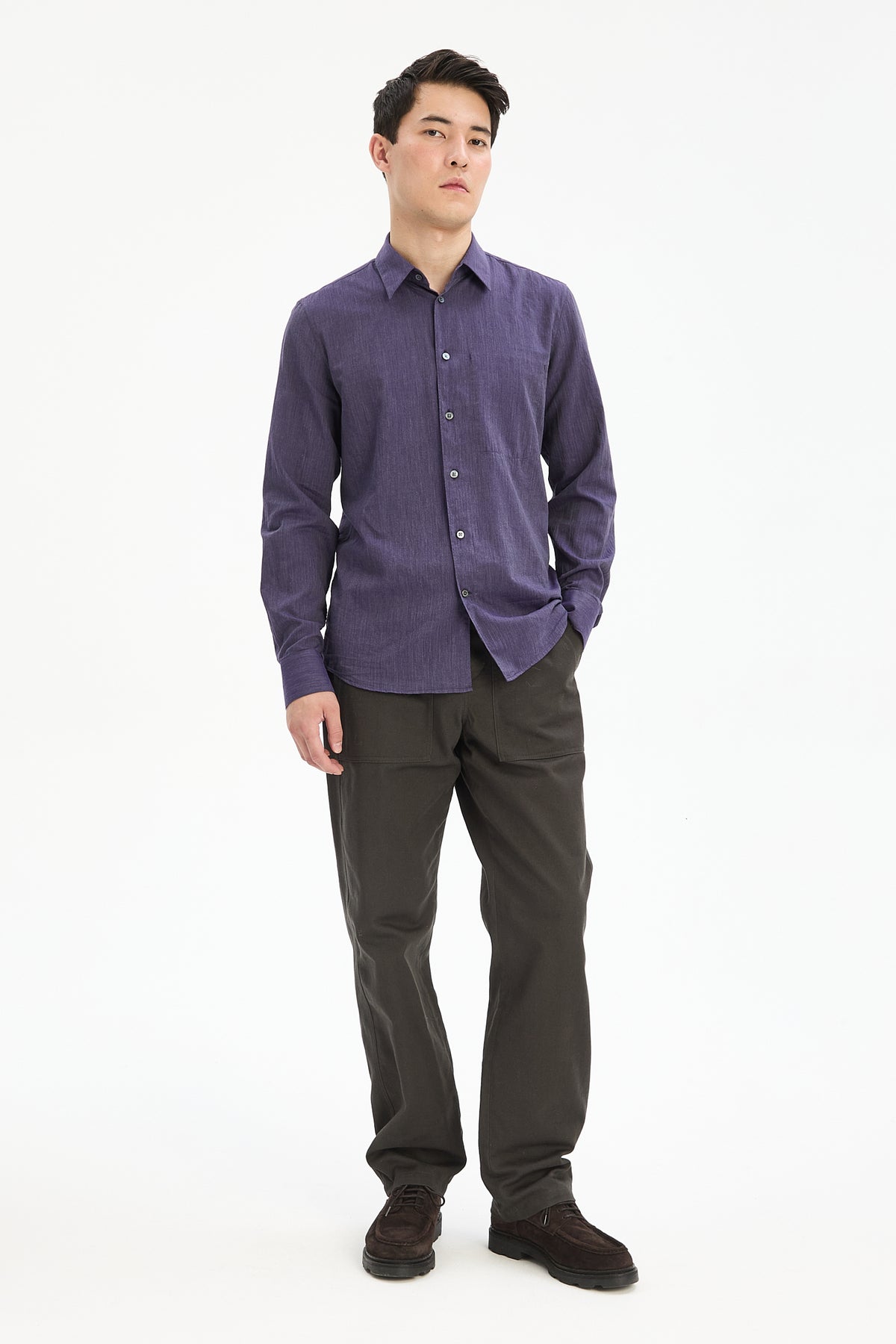 Feel Good Shirt in the Finest Purple Mini Herringbone Italian Cotton