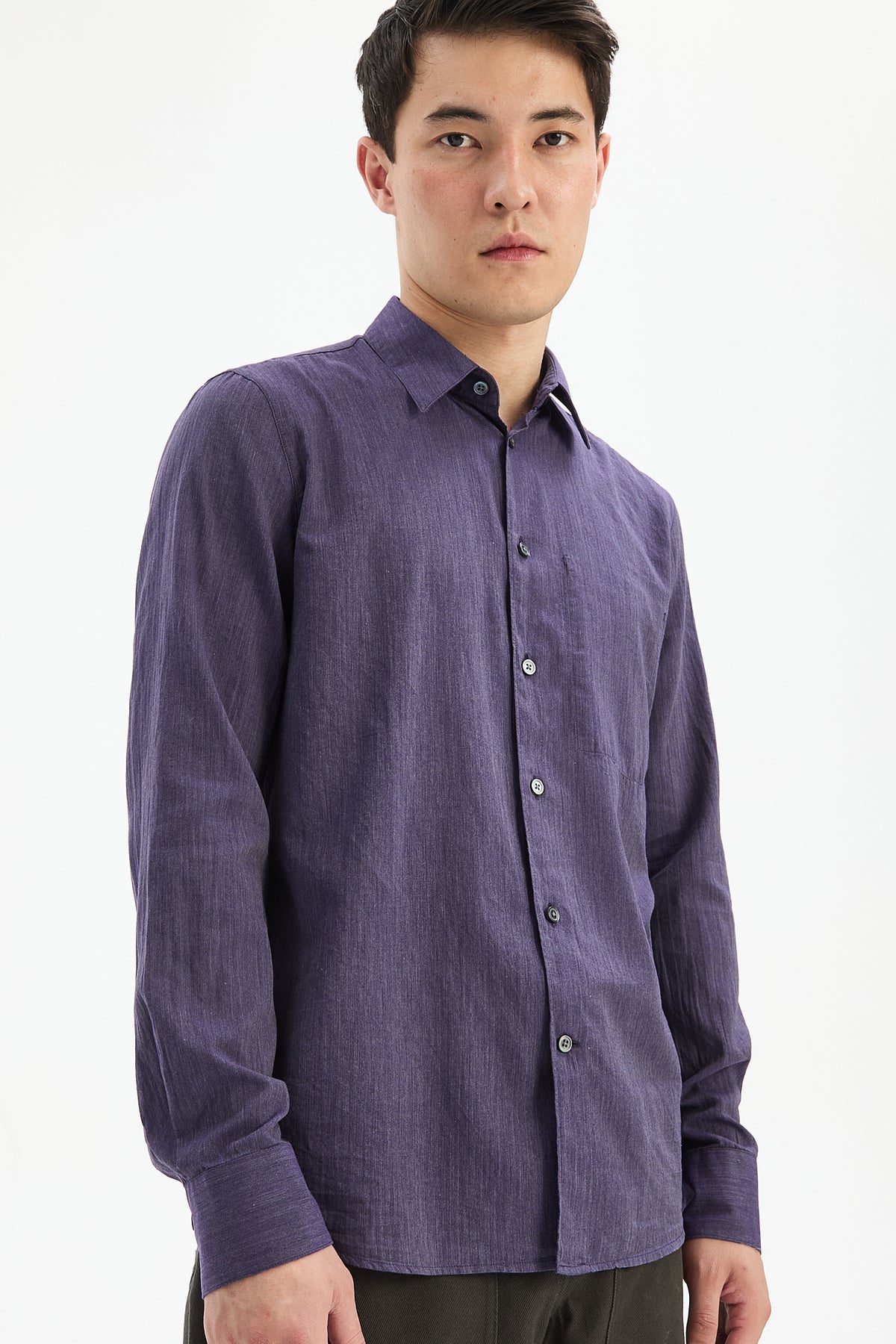 Feel Good Shirt in the Finest Purple Mini Herringbone Italian Cotton