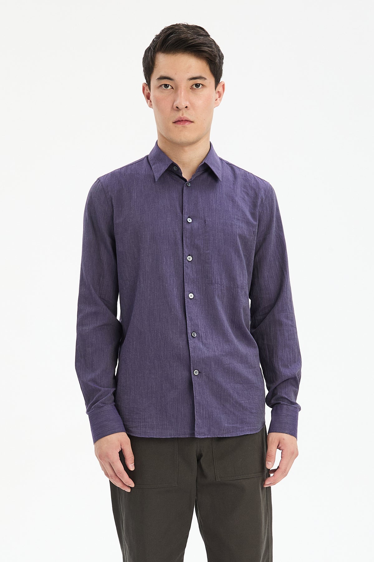 Feel Good Shirt in the Finest Purple Mini Herringbone Italian Cotton