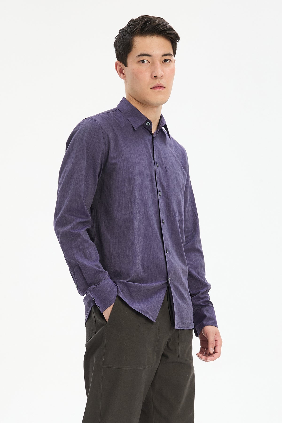 Feel Good Shirt in the Finest Purple Mini Herringbone Italian Cotton