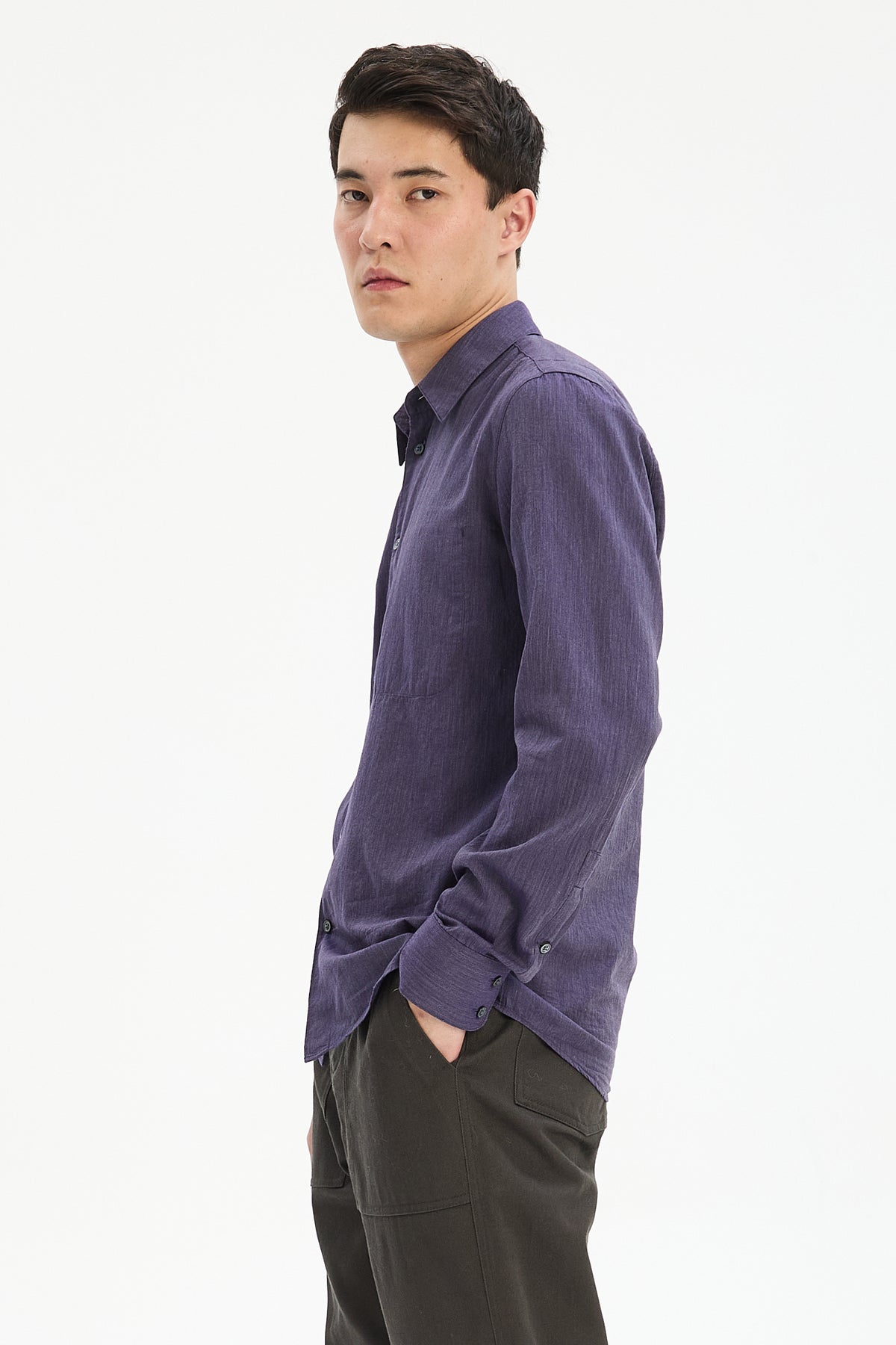 Feel Good Shirt in the Finest Purple Mini Herringbone Italian Cotton