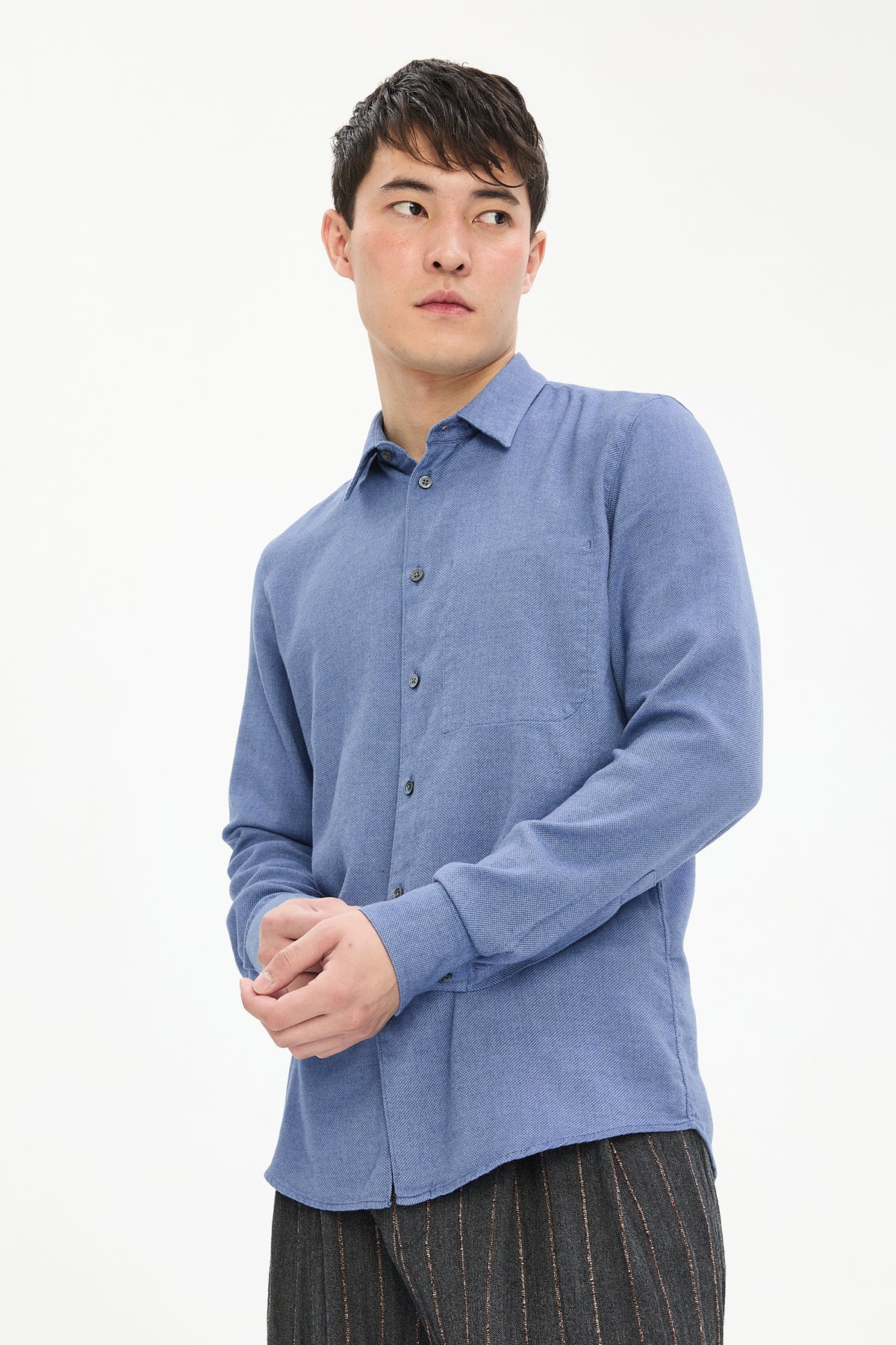 Feel Good Shirt in Steel Blue Organic Cotton and Tencel