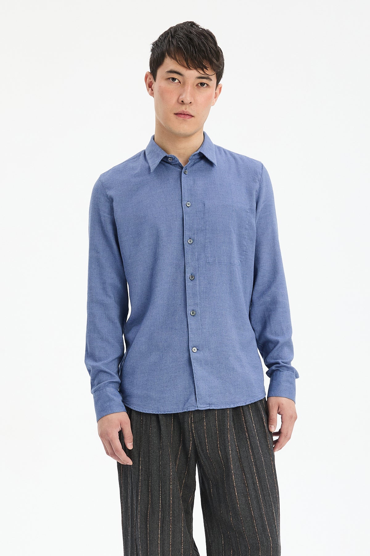 Feel Good Shirt in Steel Blue Organic Cotton and Tencel