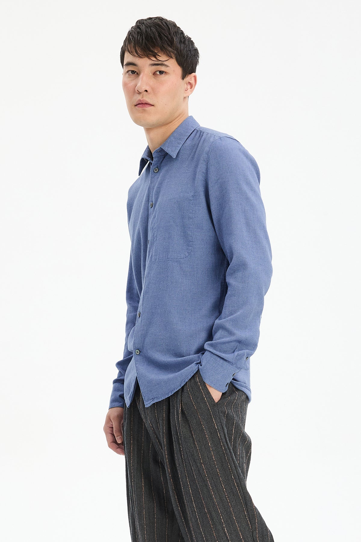 Feel Good Shirt in Steel Blue Organic Cotton and Tencel