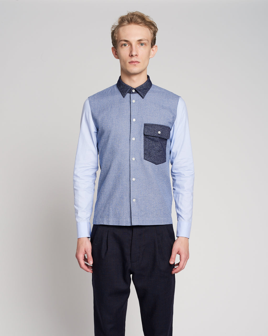Feel Good Shirt in a Tonal Blue Colour Blocking