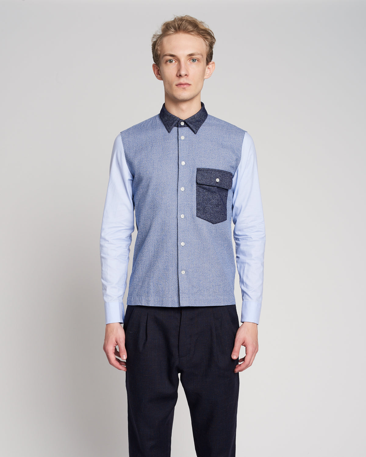 Feel Good Shirt in a Tonal Blue Colour Blocking