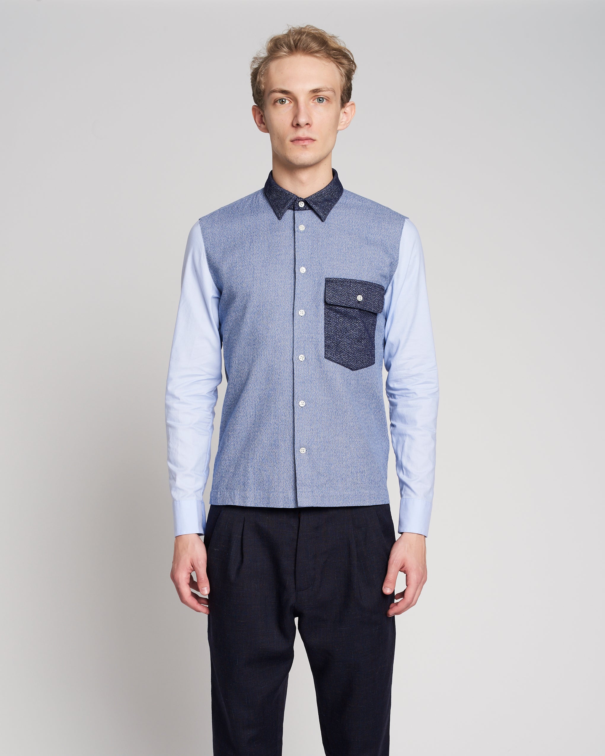 Feel Good Shirt in a Tonal Blue Colour Blocking