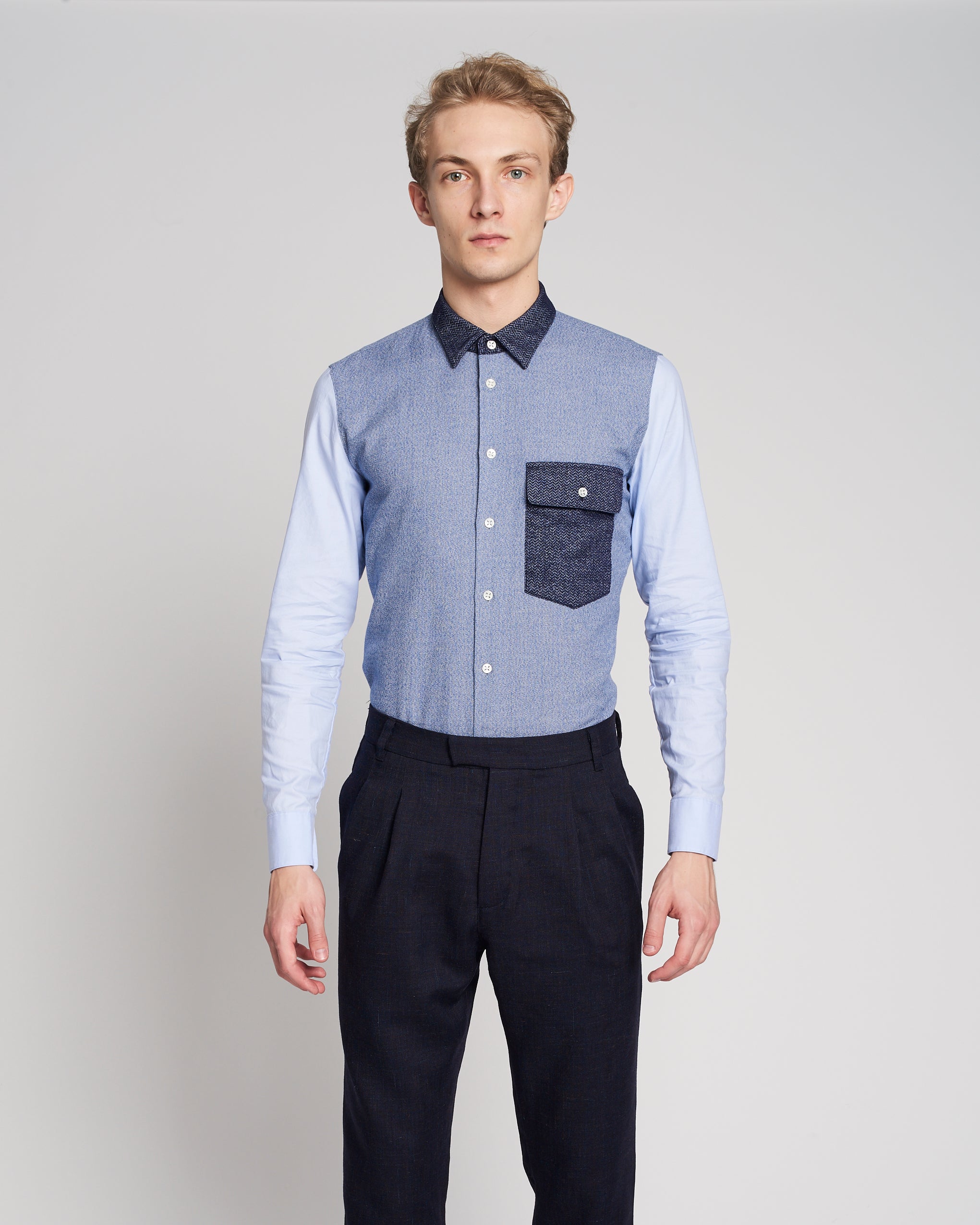 Feel Good Shirt in a Tonal Blue Colour Blocking