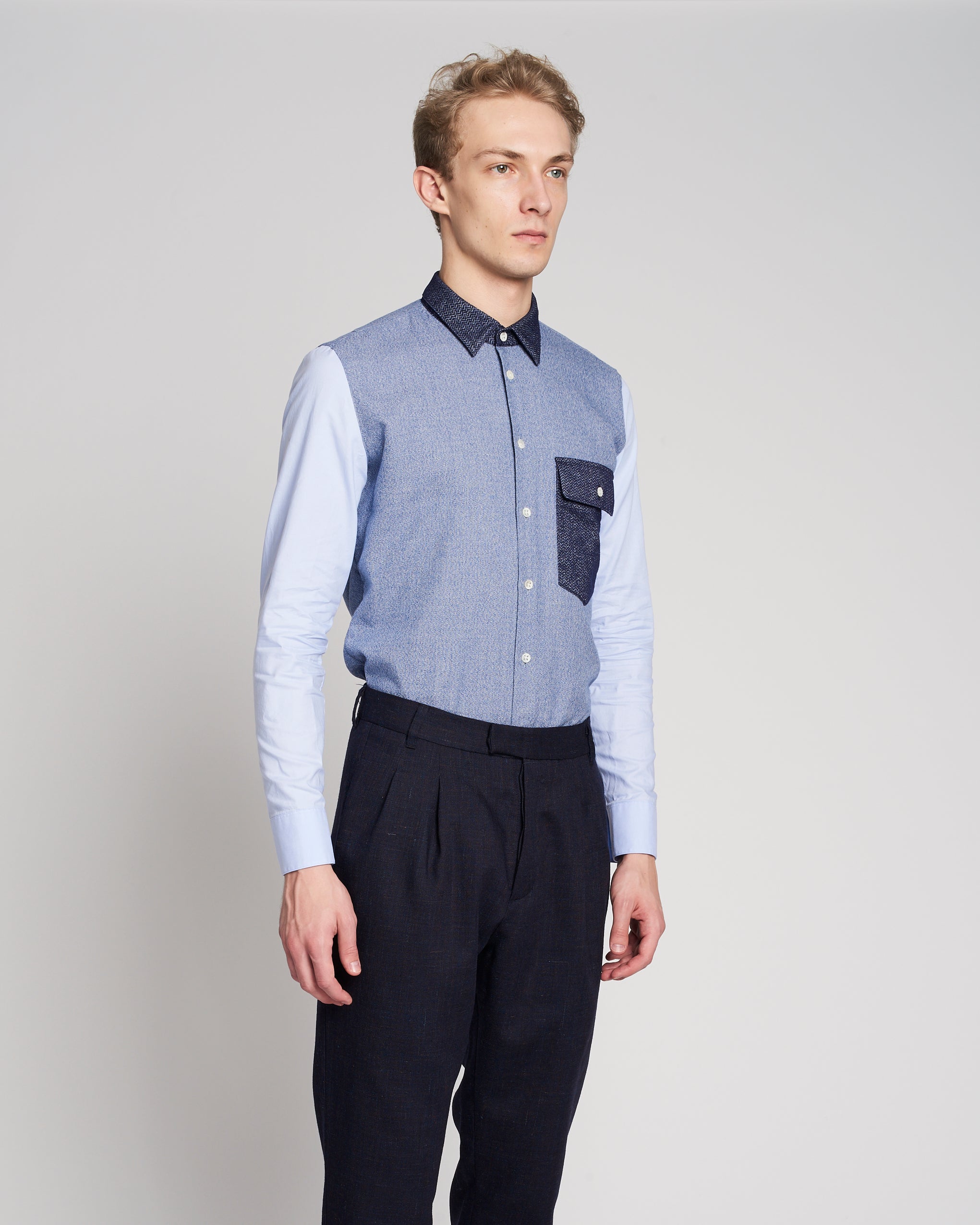 Feel Good Shirt in a Tonal Blue Colour Blocking