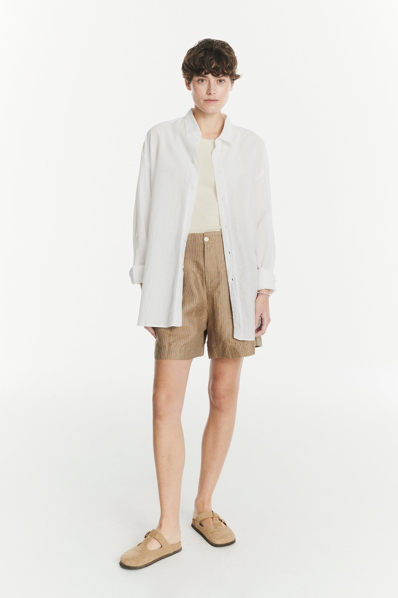 Oversized Rider Shirt in a Smooth White Airy Italian Silk and Cotton