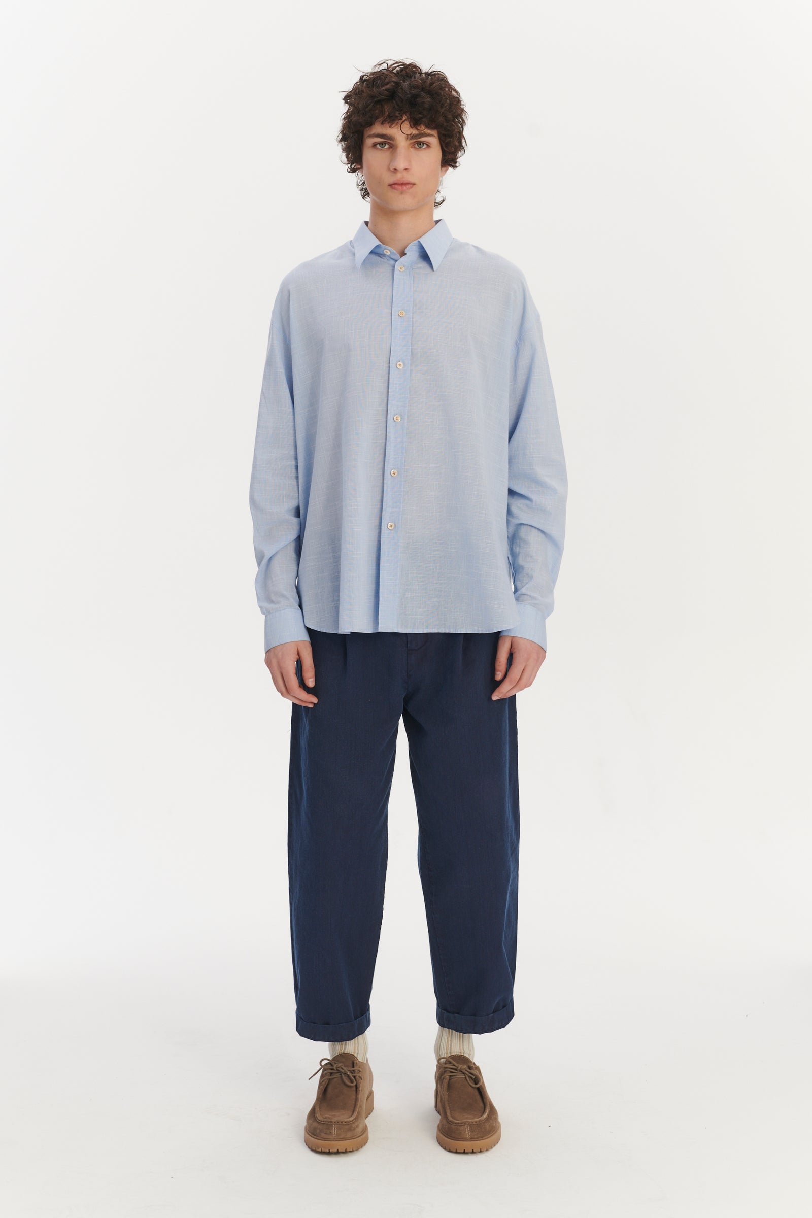 Oversized Delta Shirt in a Light Blue Airy Italian Cotton
