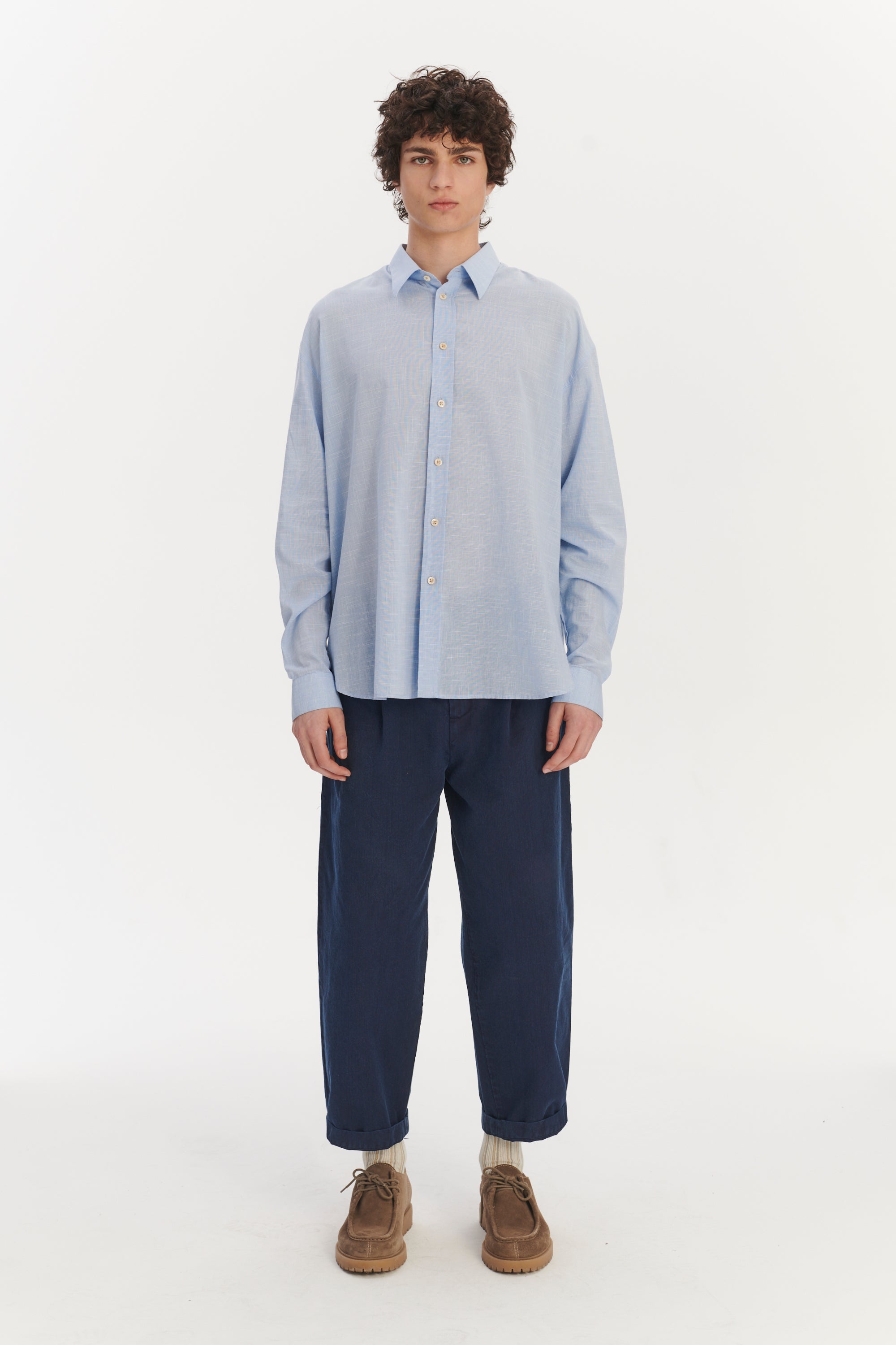 Oversized Delta Shirt in a Light Blue Airy Italian Cotton