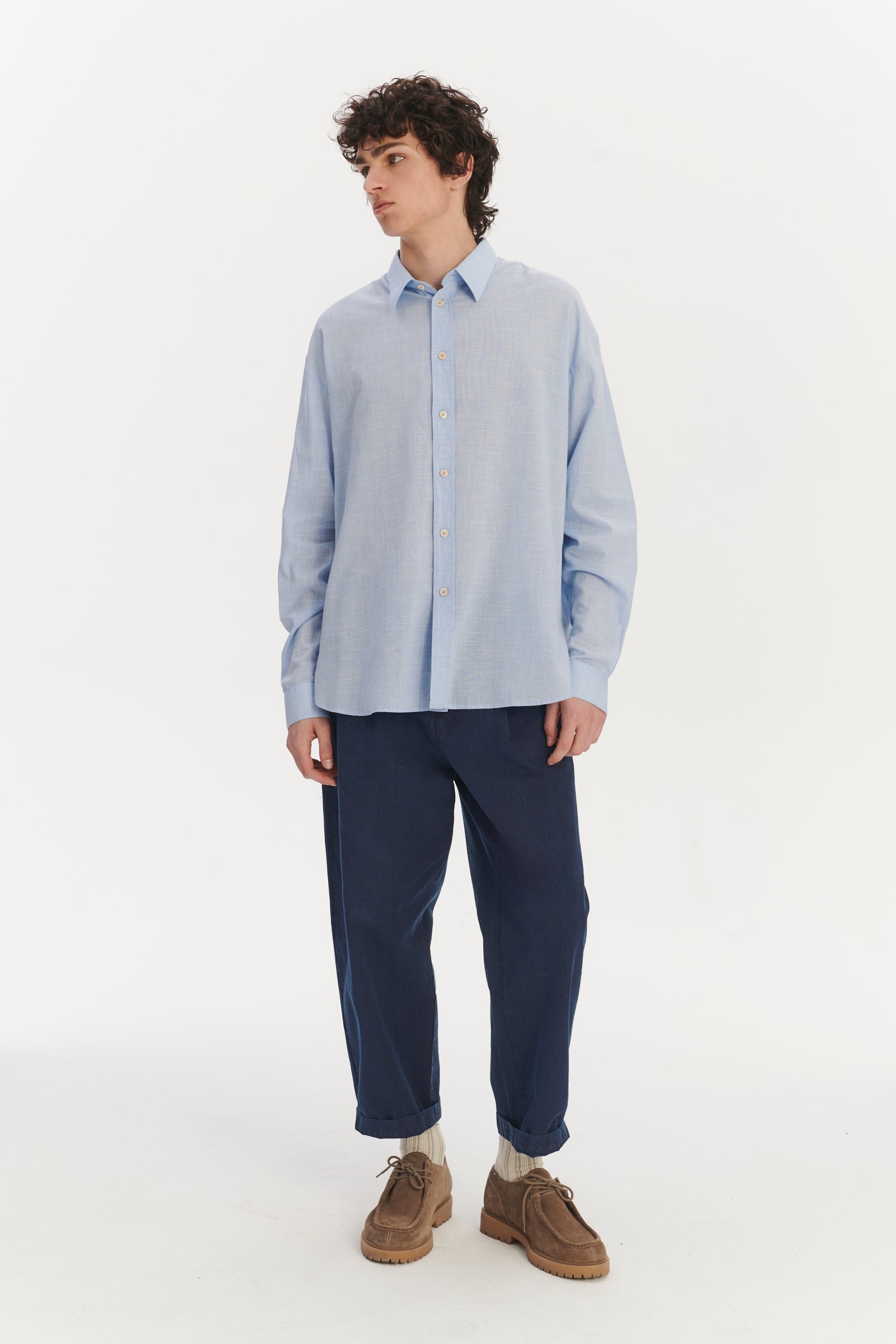 Oversized Delta Shirt in a Light Blue Airy Italian Cotton