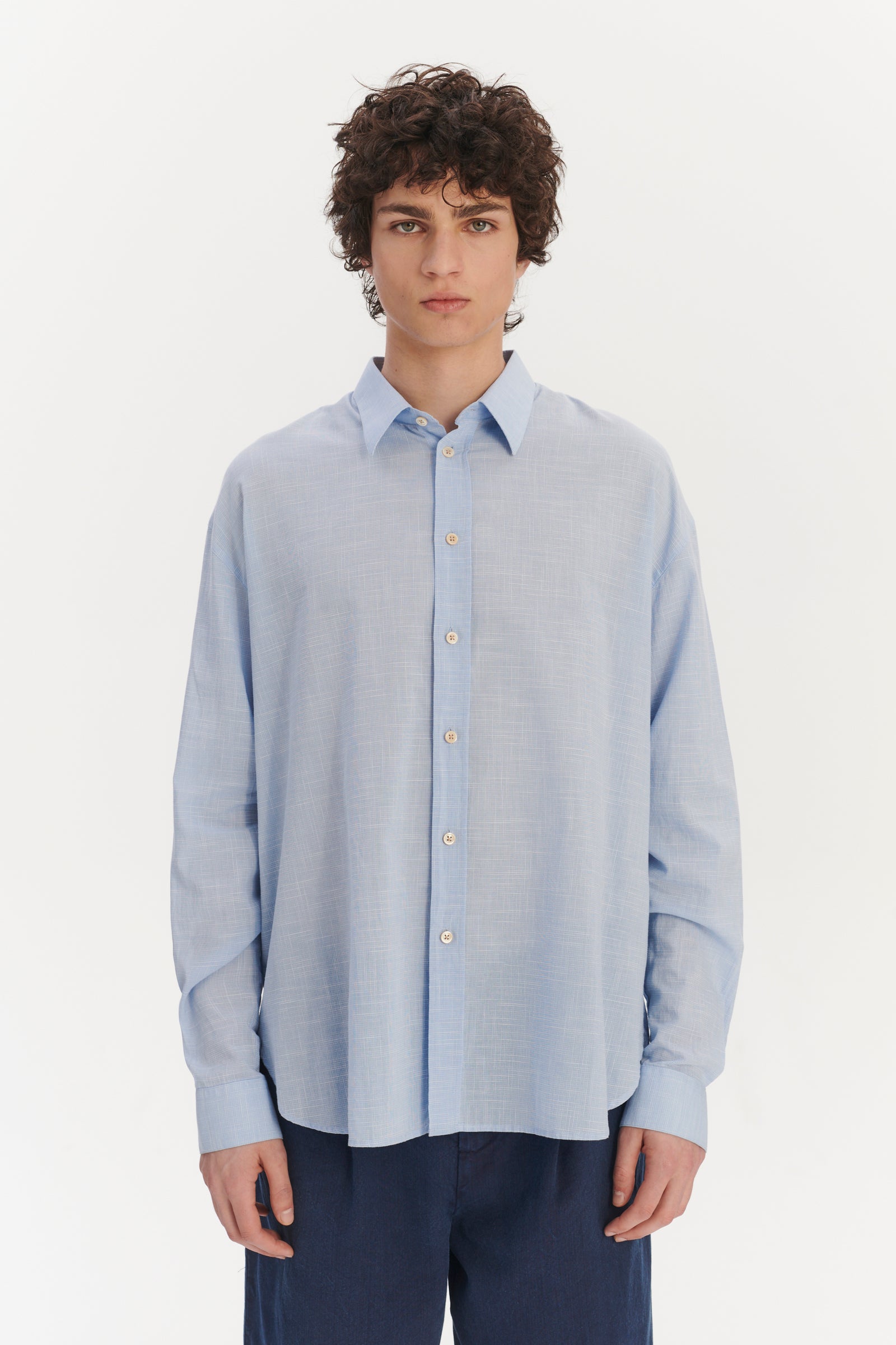 Oversized Delta Shirt in a Light Blue Airy Italian Cotton