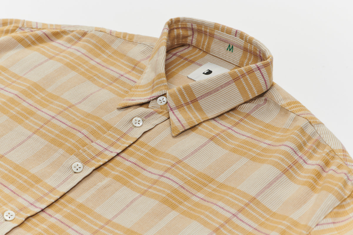 Oversized Delta Shirt in a Yellow Chequered Japanese Cotton Corduroy