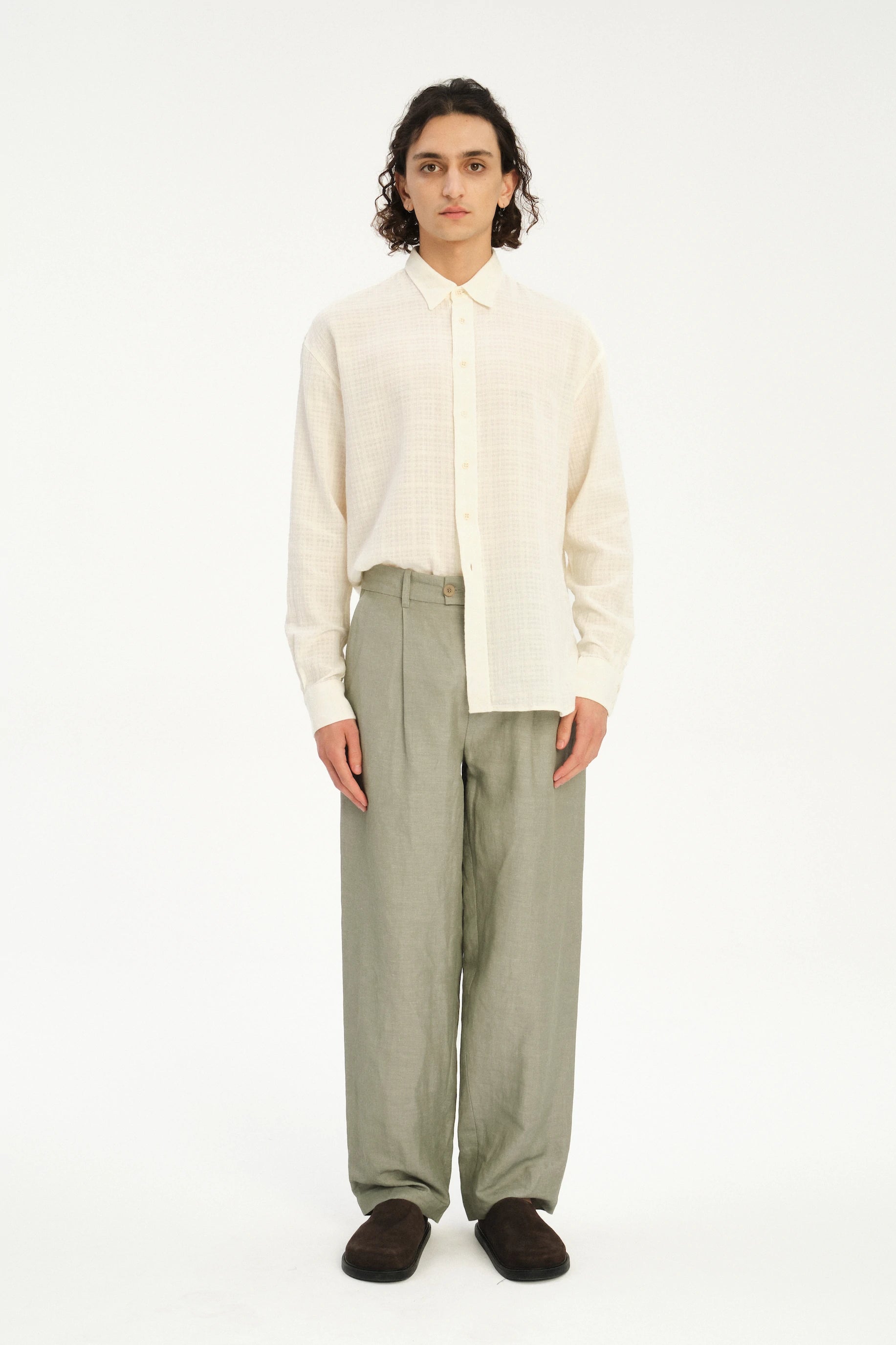 Oversized Delta Shirt in a Cream White Airy Structural Portuguese Cotton