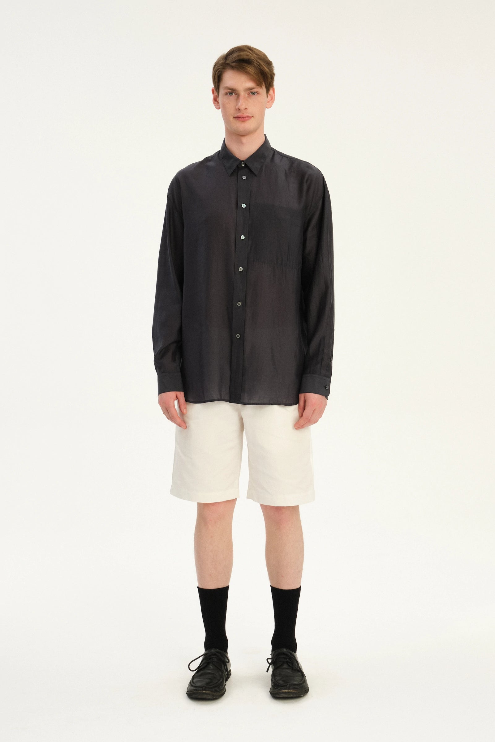 Oversized Delta Shirt in an Anthracite Silky Japanese Lyocell Blend