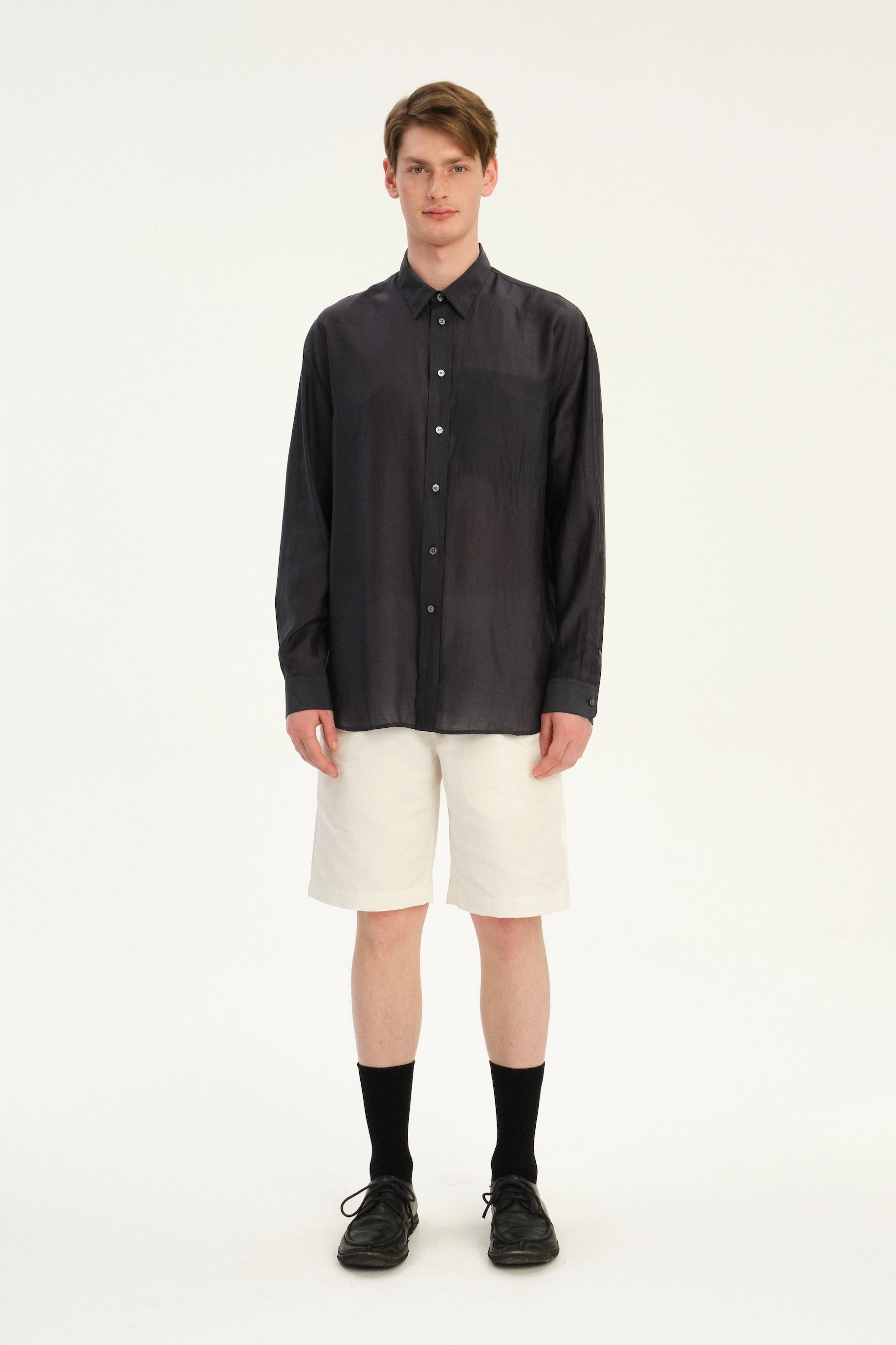 Oversized Delta Shirt in an Anthracite Silky Japanese Lyocell Blend