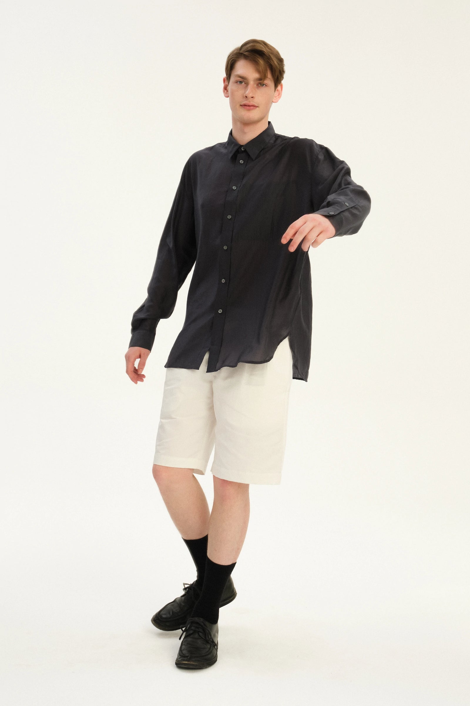 Oversized Delta Shirt in an Anthracite Silky Japanese Lyocell Blend