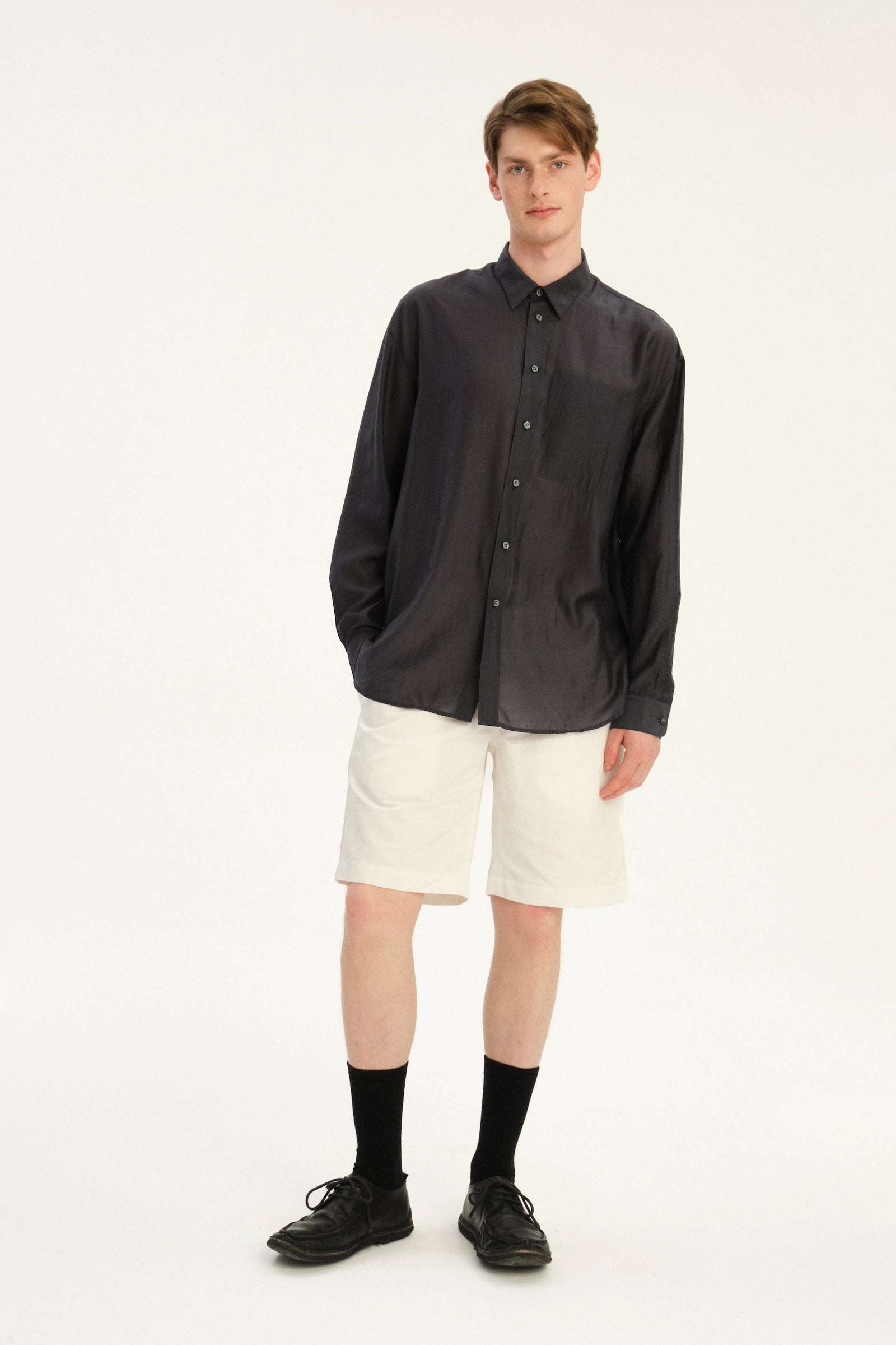 Oversized Delta Shirt in an Anthracite Silky Japanese Lyocell Blend
