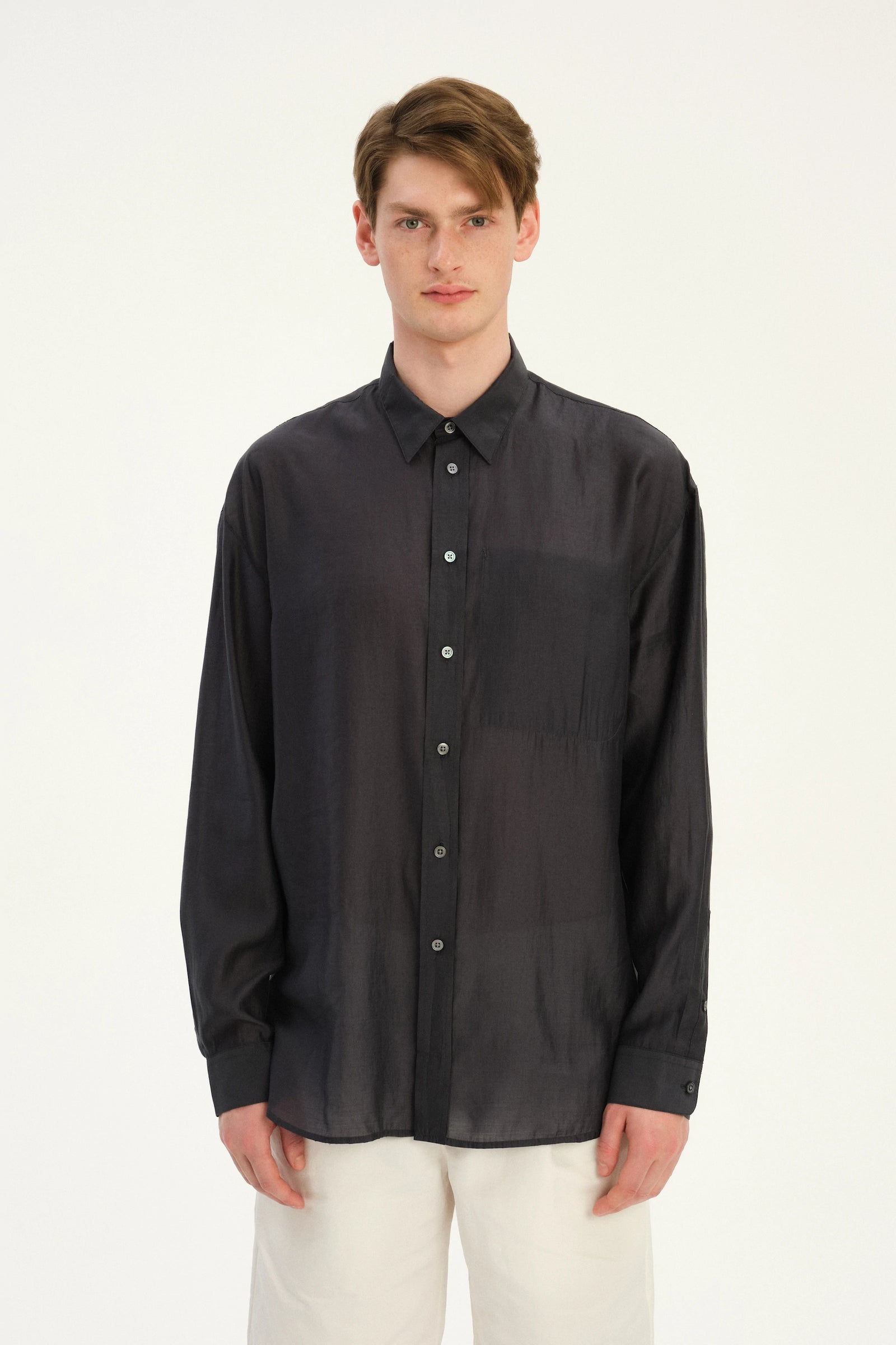 Oversized Delta Shirt in an Anthracite Silky Japanese Lyocell Blend