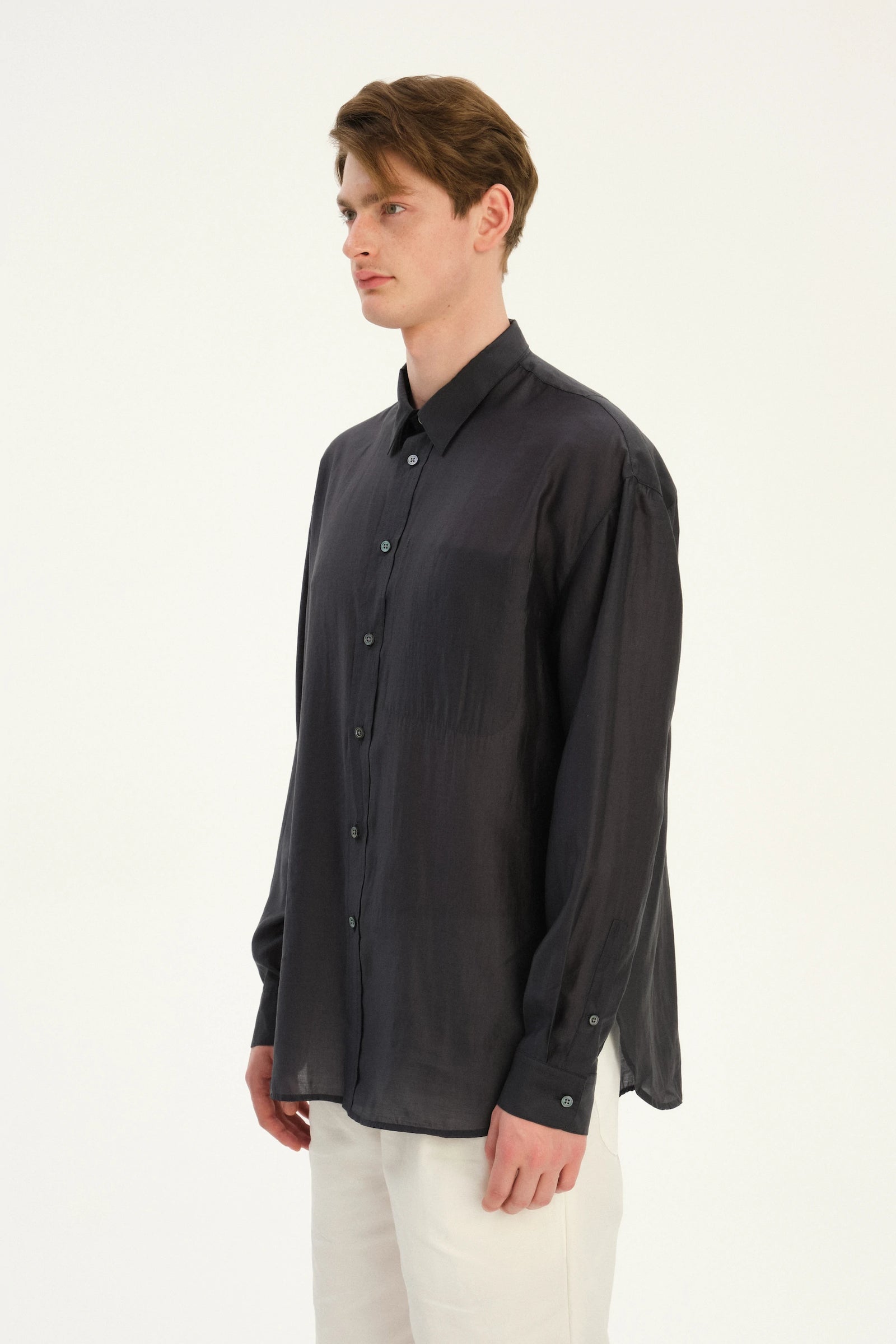 Oversized Delta Shirt in an Anthracite Silky Japanese Lyocell Blend