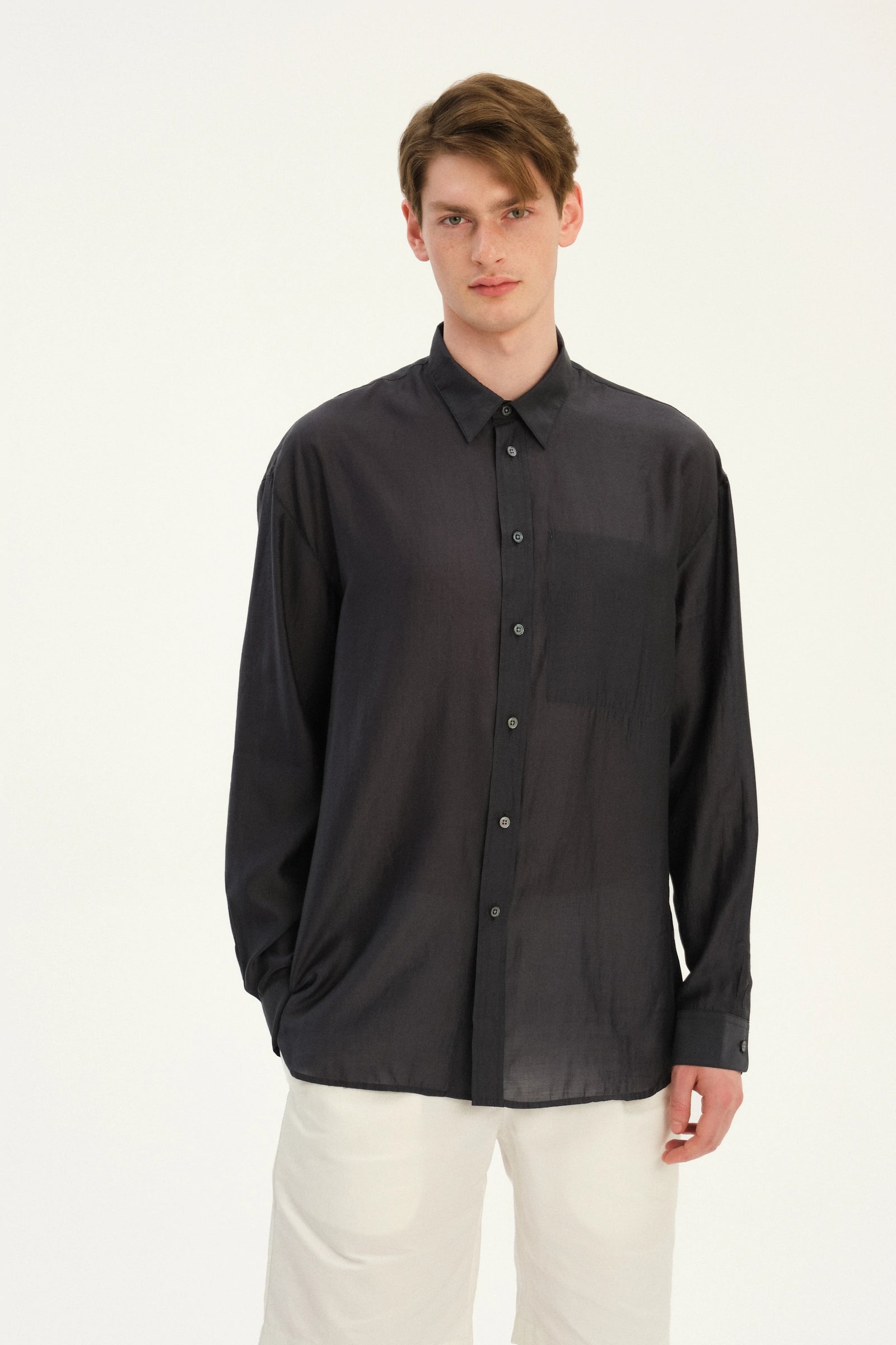 Oversized Delta Shirt in an Anthracite Silky Japanese Lyocell Blend