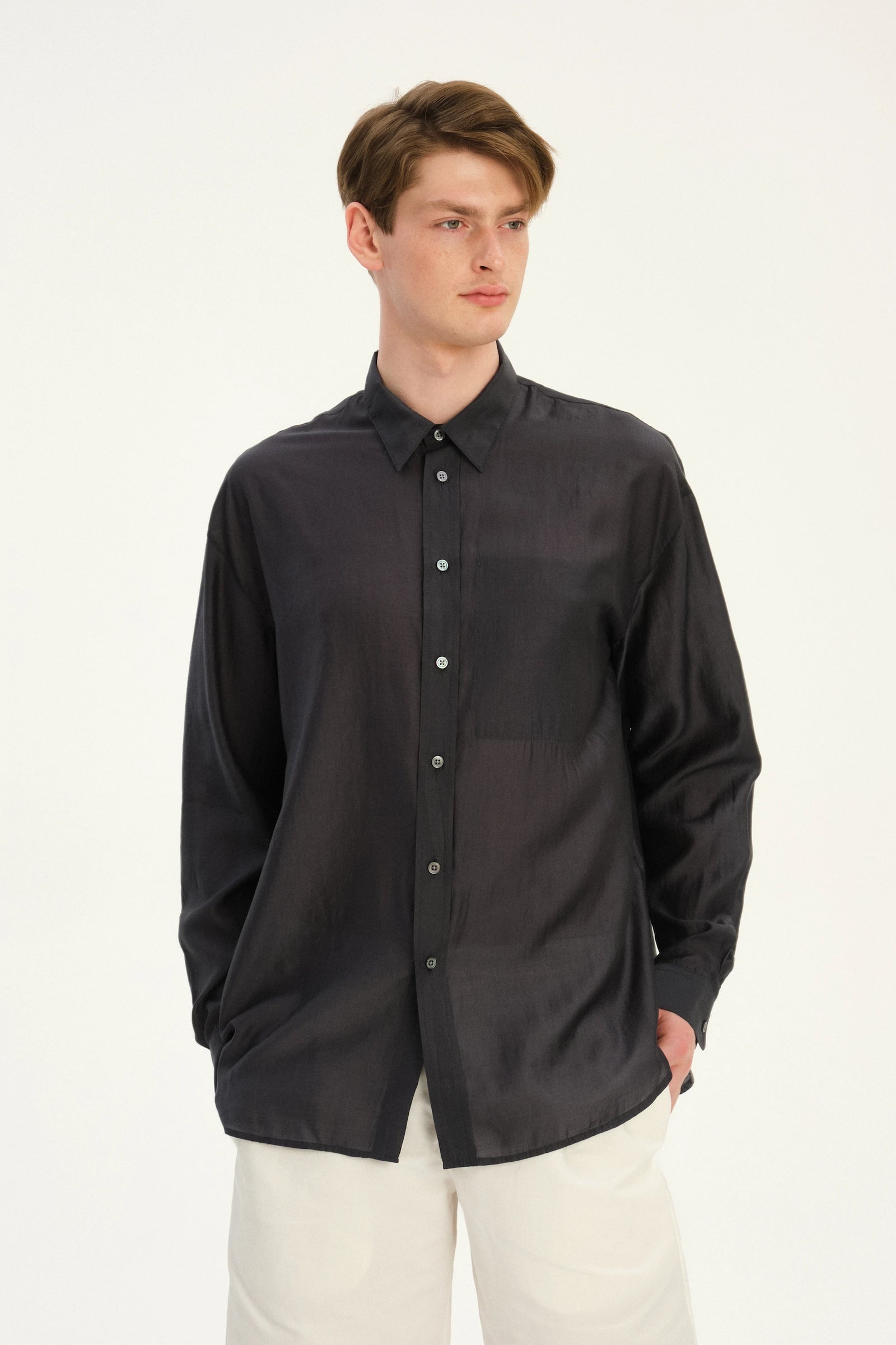 Oversized Delta Shirt in an Anthracite Silky Japanese Lyocell Blend
