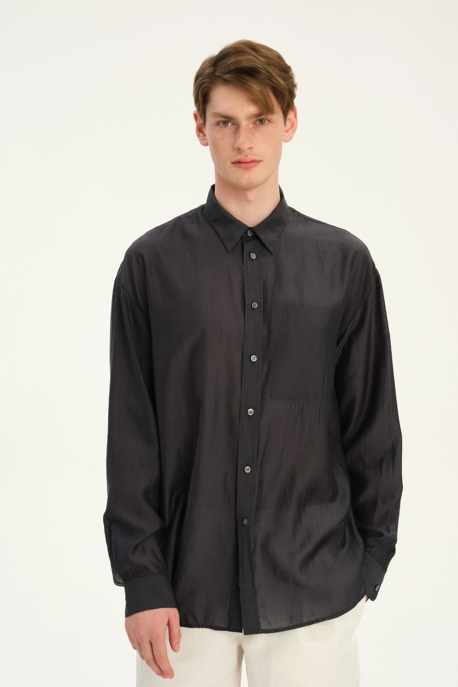 Oversized Delta Shirt in an Anthracite Silky Japanese Lyocell Blend