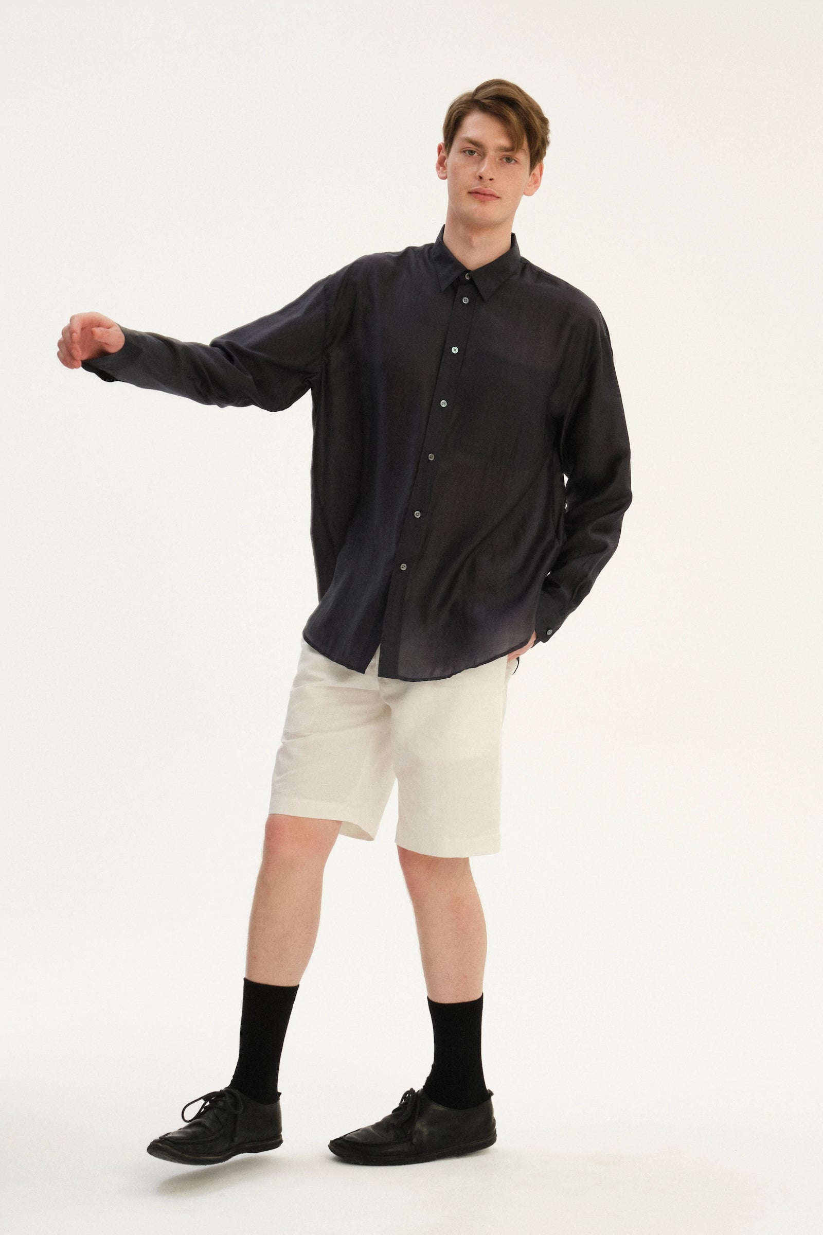 Oversized Delta Shirt in an Anthracite Silky Japanese Lyocell Blend