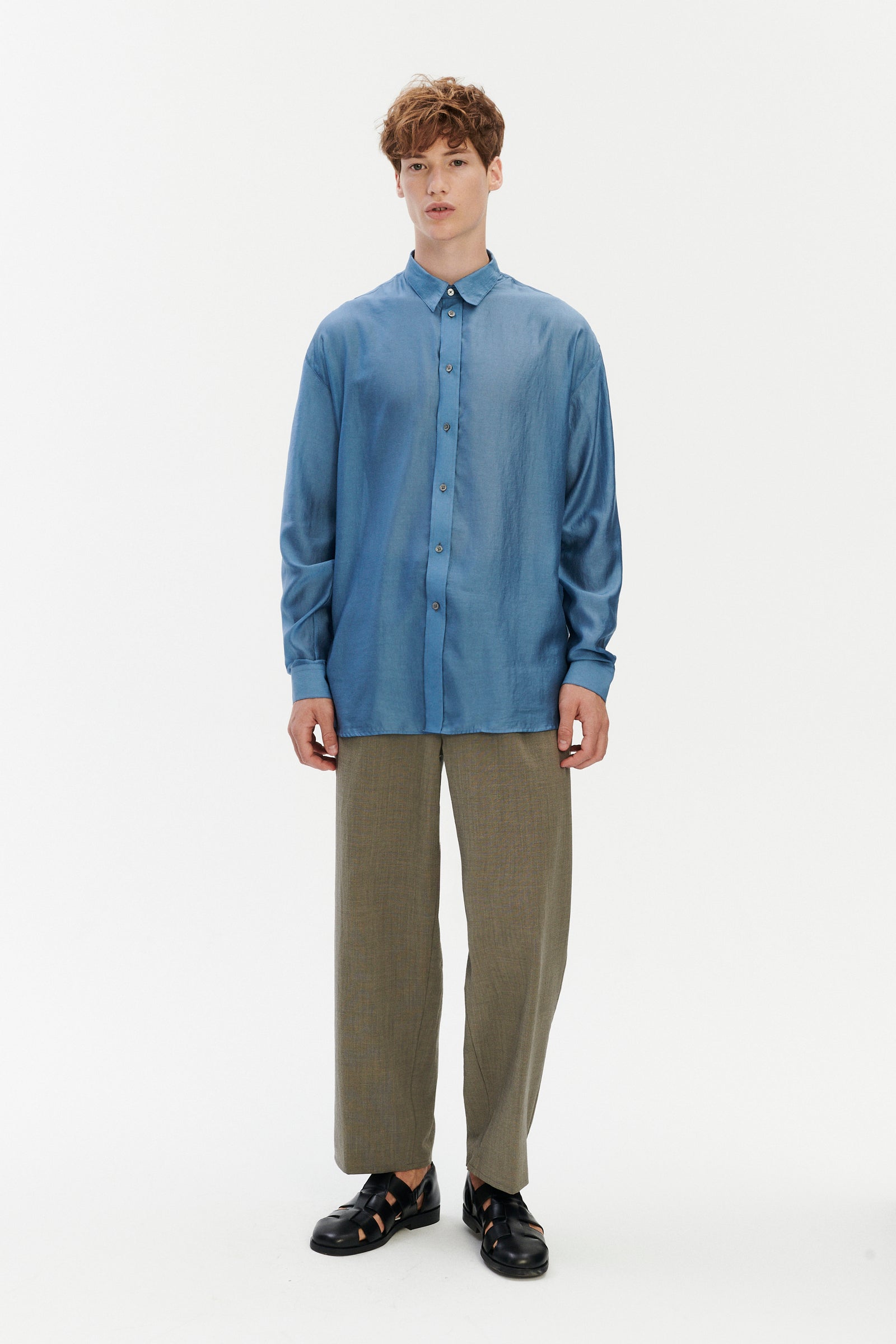 Oversized Delta Shirt in a Silky Japanese Blend of Lyocell in Blue