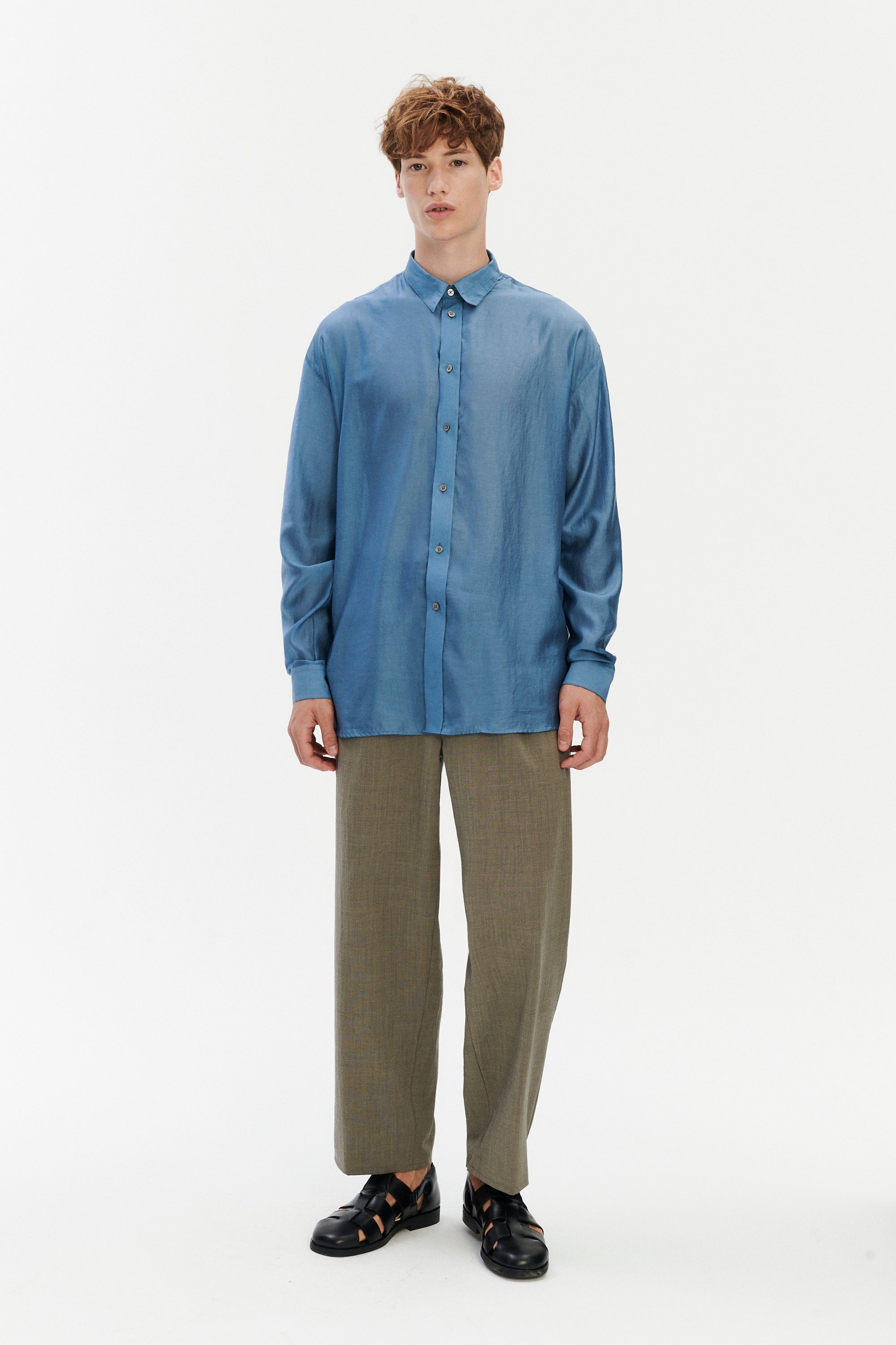 Oversized Delta Shirt in a Silky Japanese Blend of Lyocell in Blue