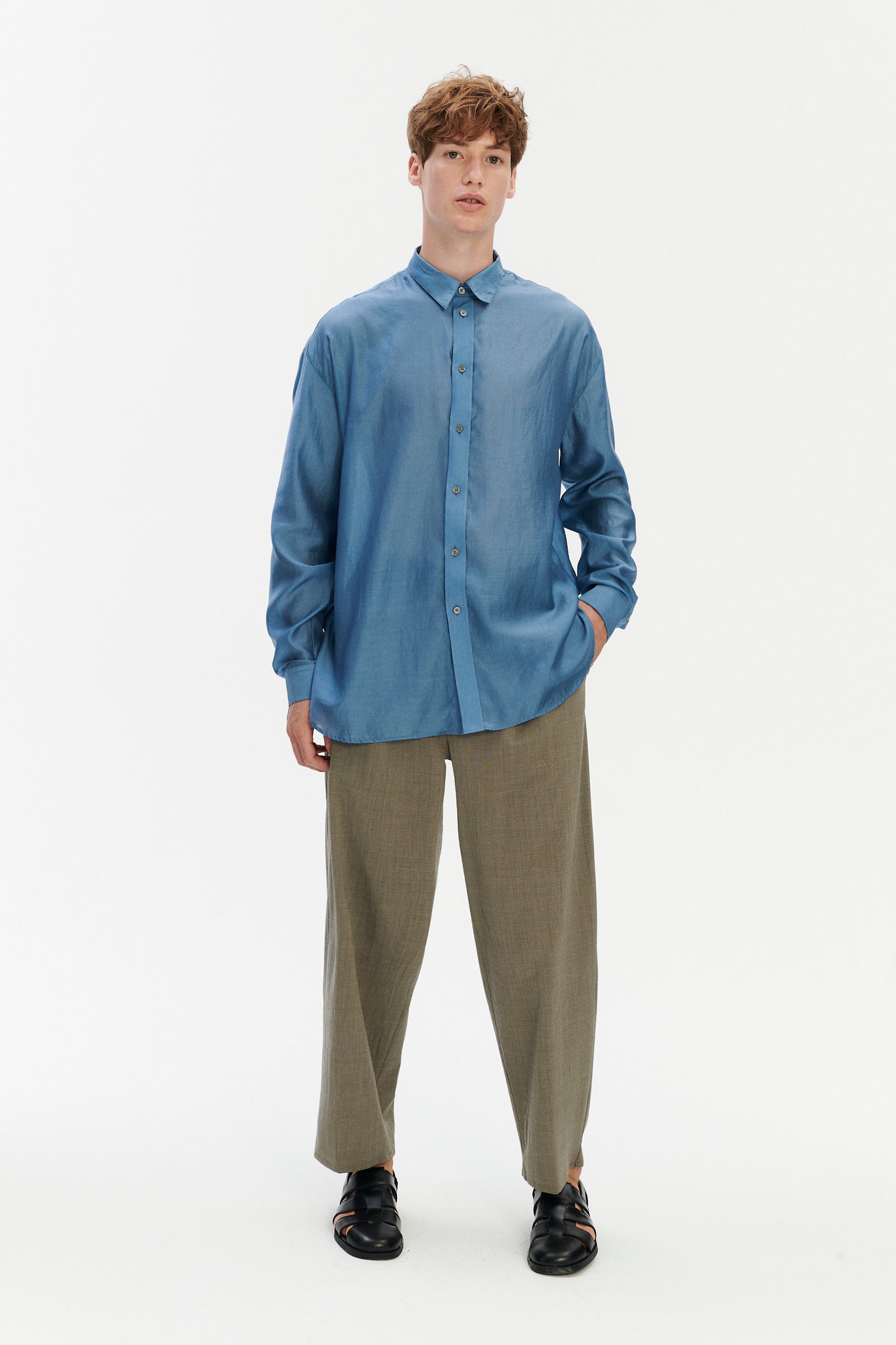 Oversized Delta Shirt in a Silky Japanese Blend of Lyocell in Blue