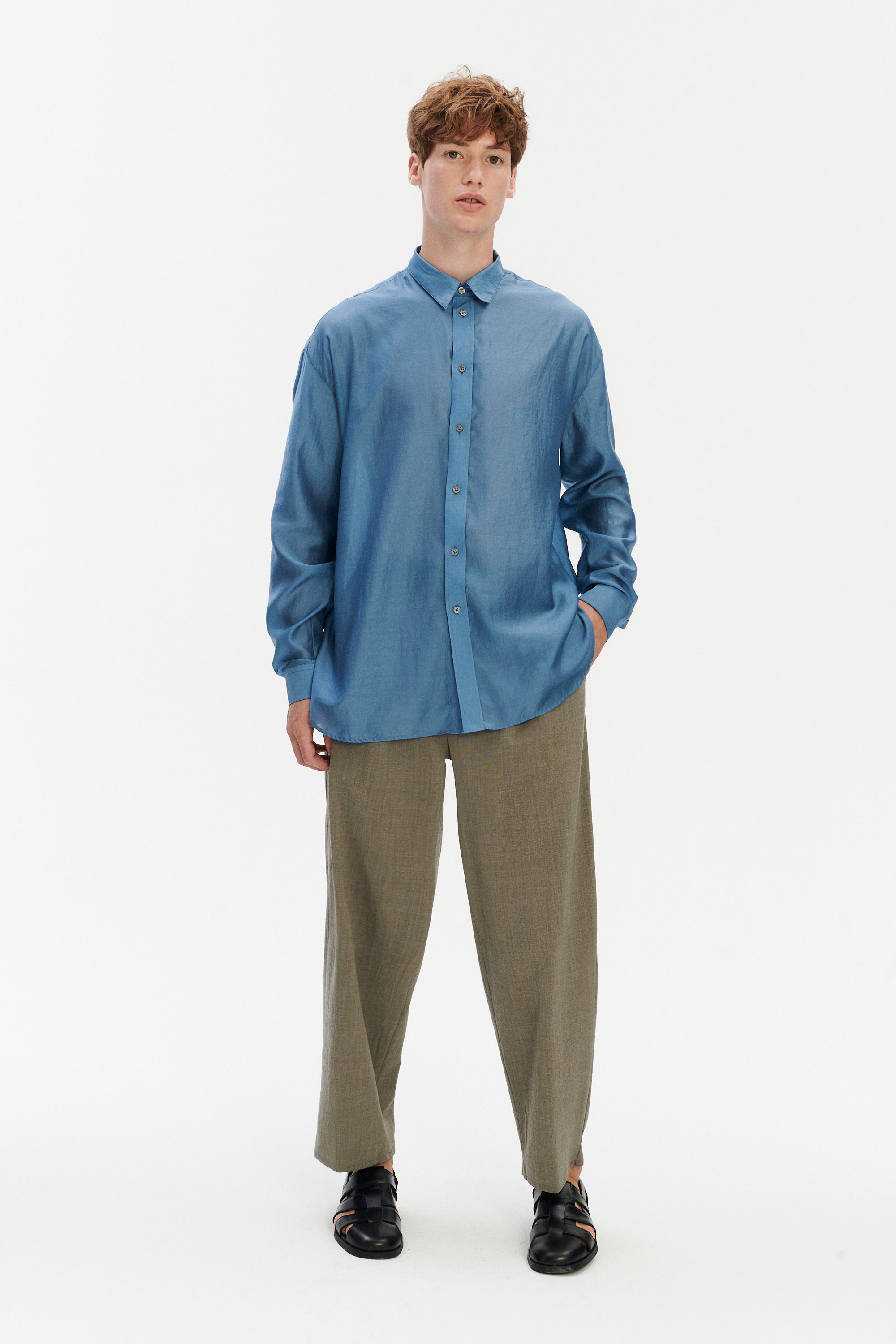 Oversized Shirt in a Silky Japanese Blend of Lyocell in Blue