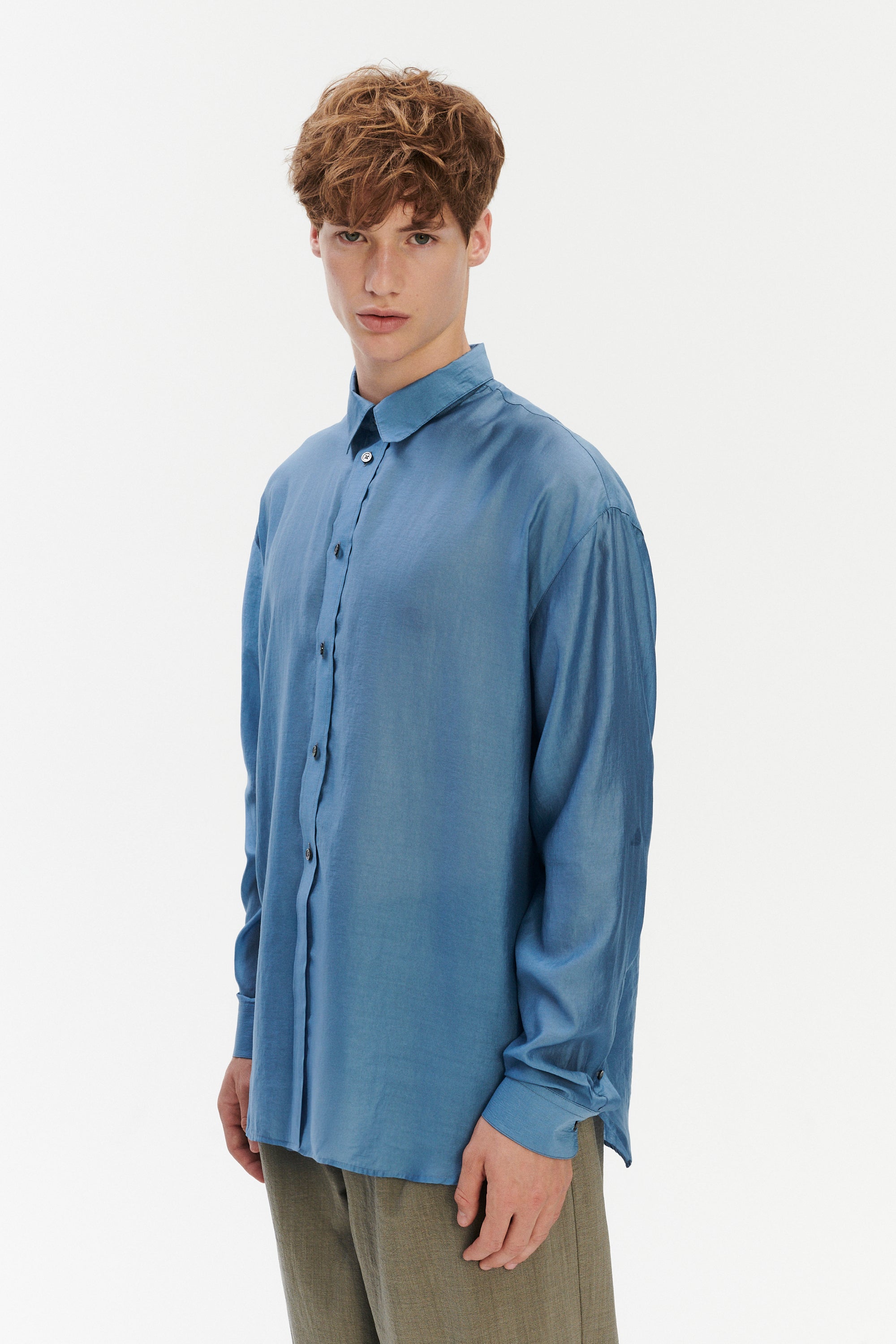 Oversized Shirt in a Silky Japanese Blend of Lyocell in Blue