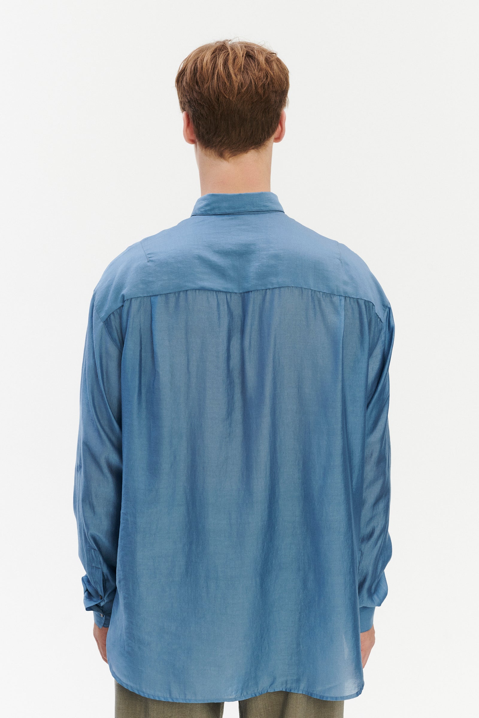 Oversized Delta Shirt in a Silky Japanese Blend of Lyocell in Blue