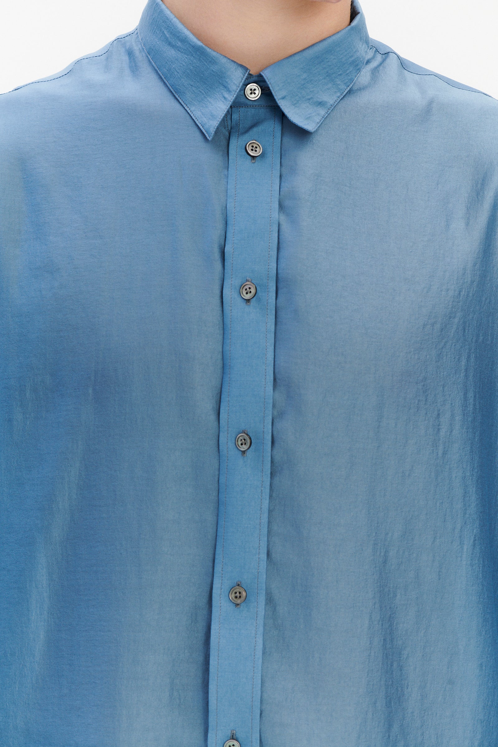 Oversized Delta Shirt in a Silky Japanese Blend of Lyocell in Blue