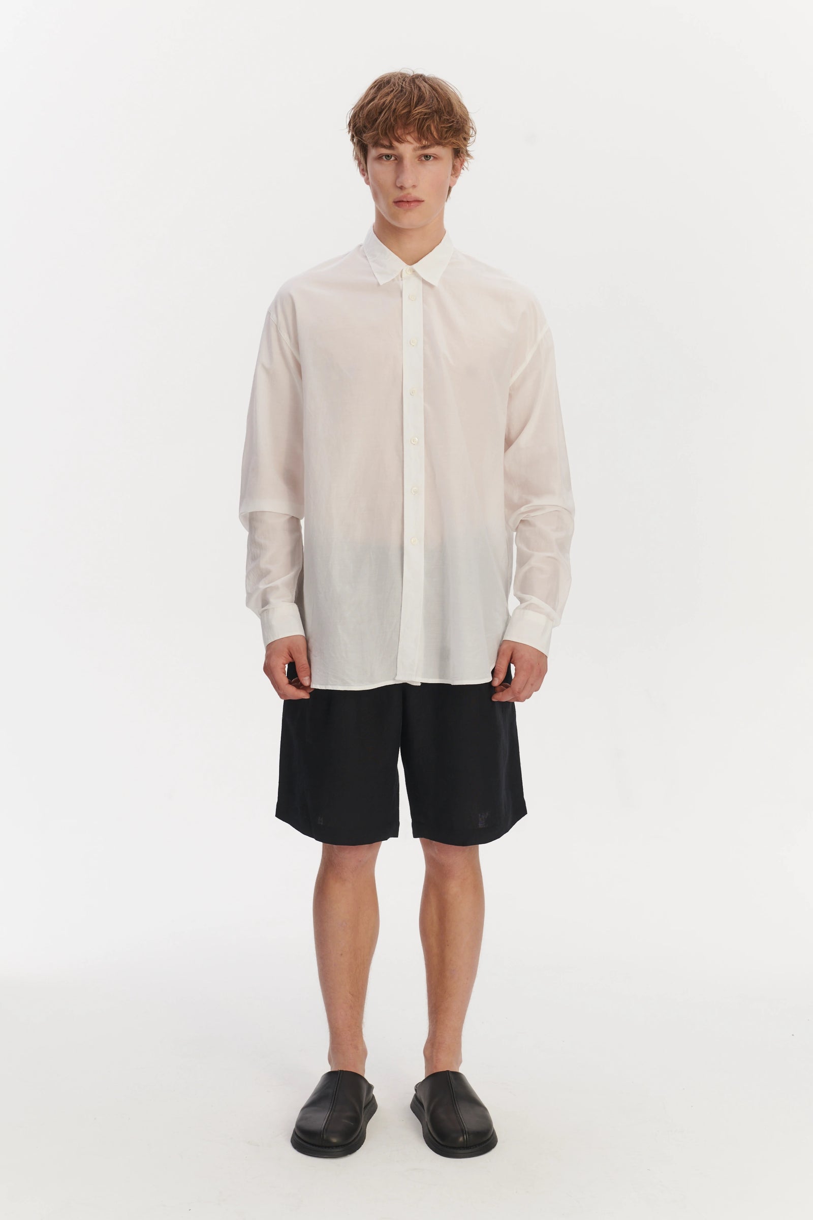 Oversized Delta Shirt in a Smooth White Airy Italian Silk and Cotton