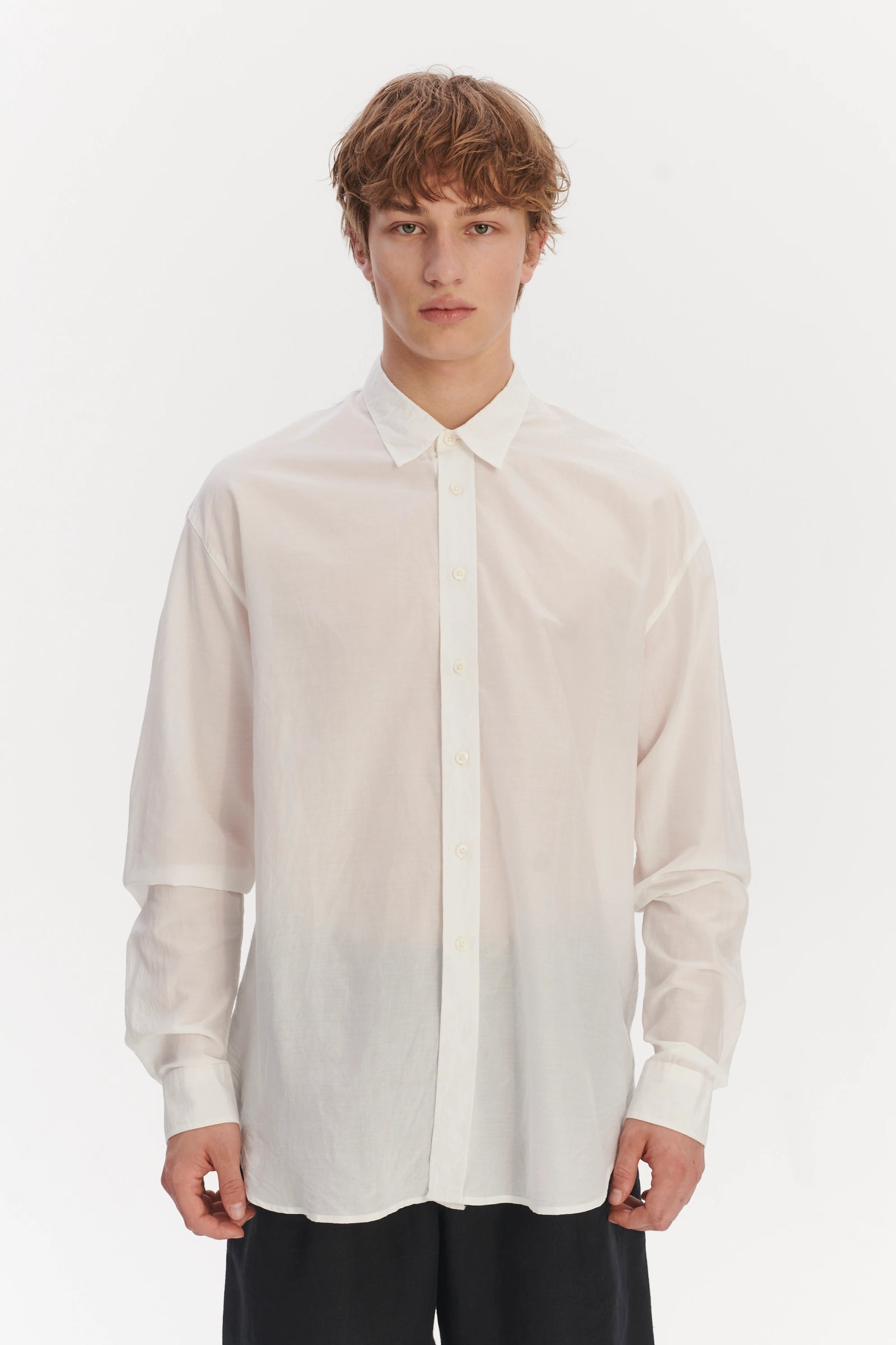 Oversized Delta Shirt in a Smooth White Airy Italian Silk and Cotton