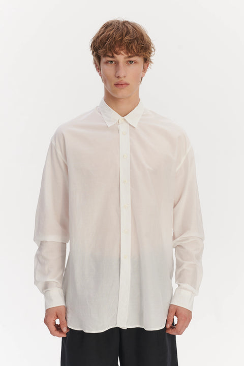 Oversized Delta Shirt in a Smooth White Airy Italian Silk and Cotton