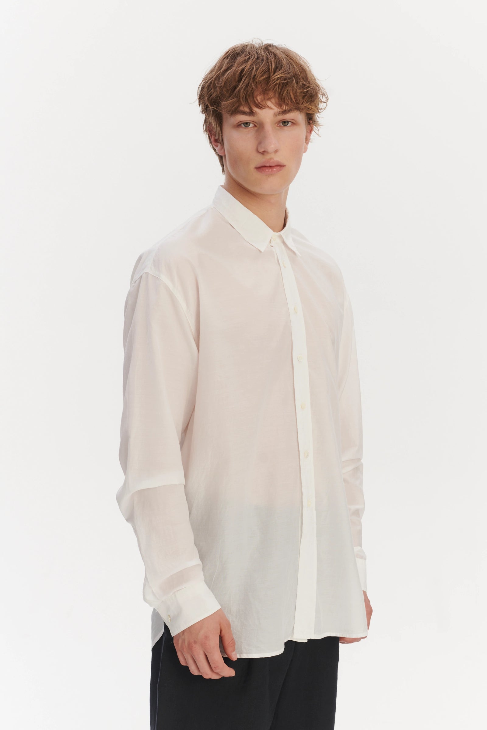 Oversized Delta Shirt in a Smooth White Airy Italian Silk and Cotton