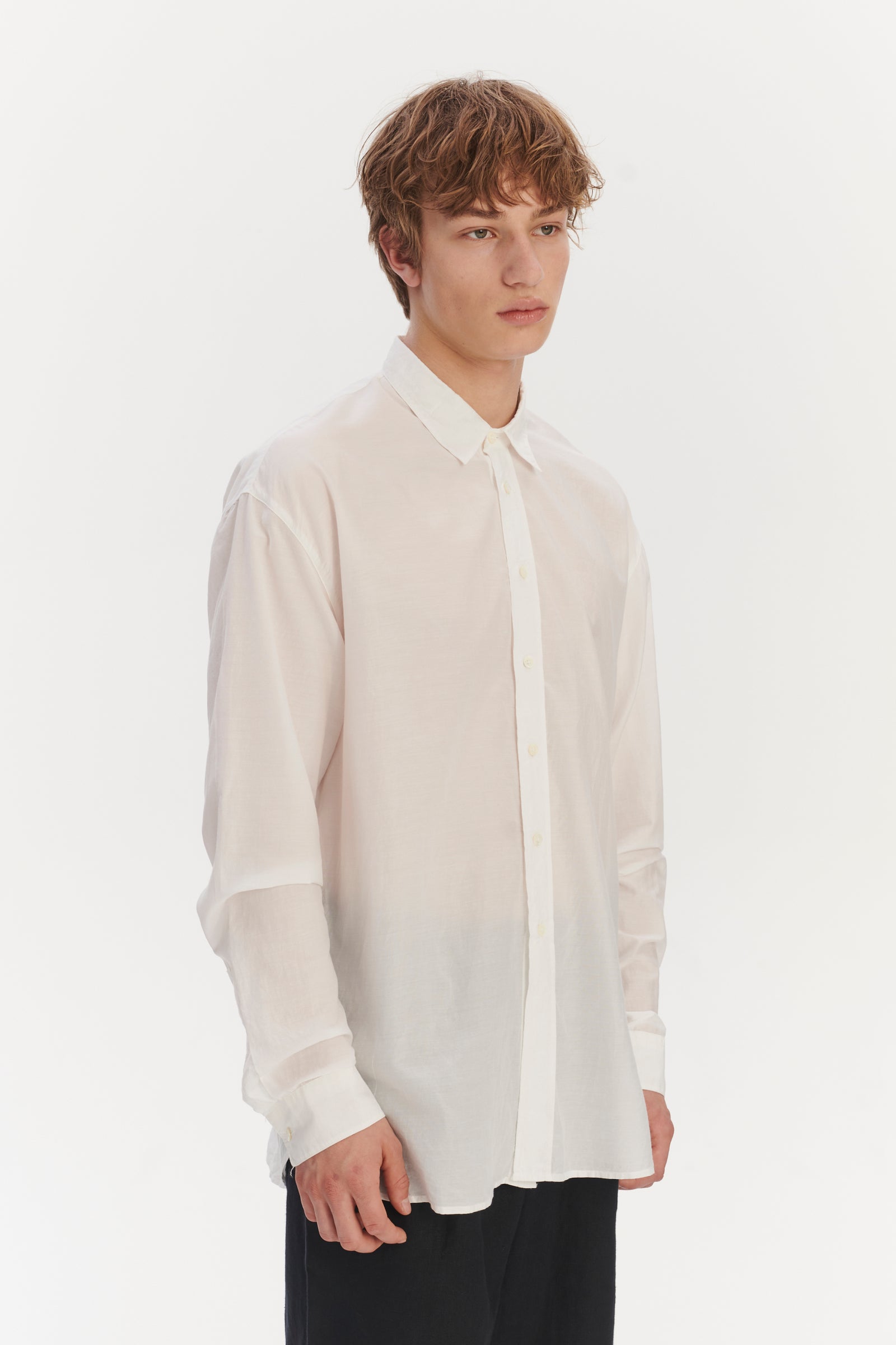 Oversized Delta Shirt in a Smooth White Airy Italian Silk and Cotton