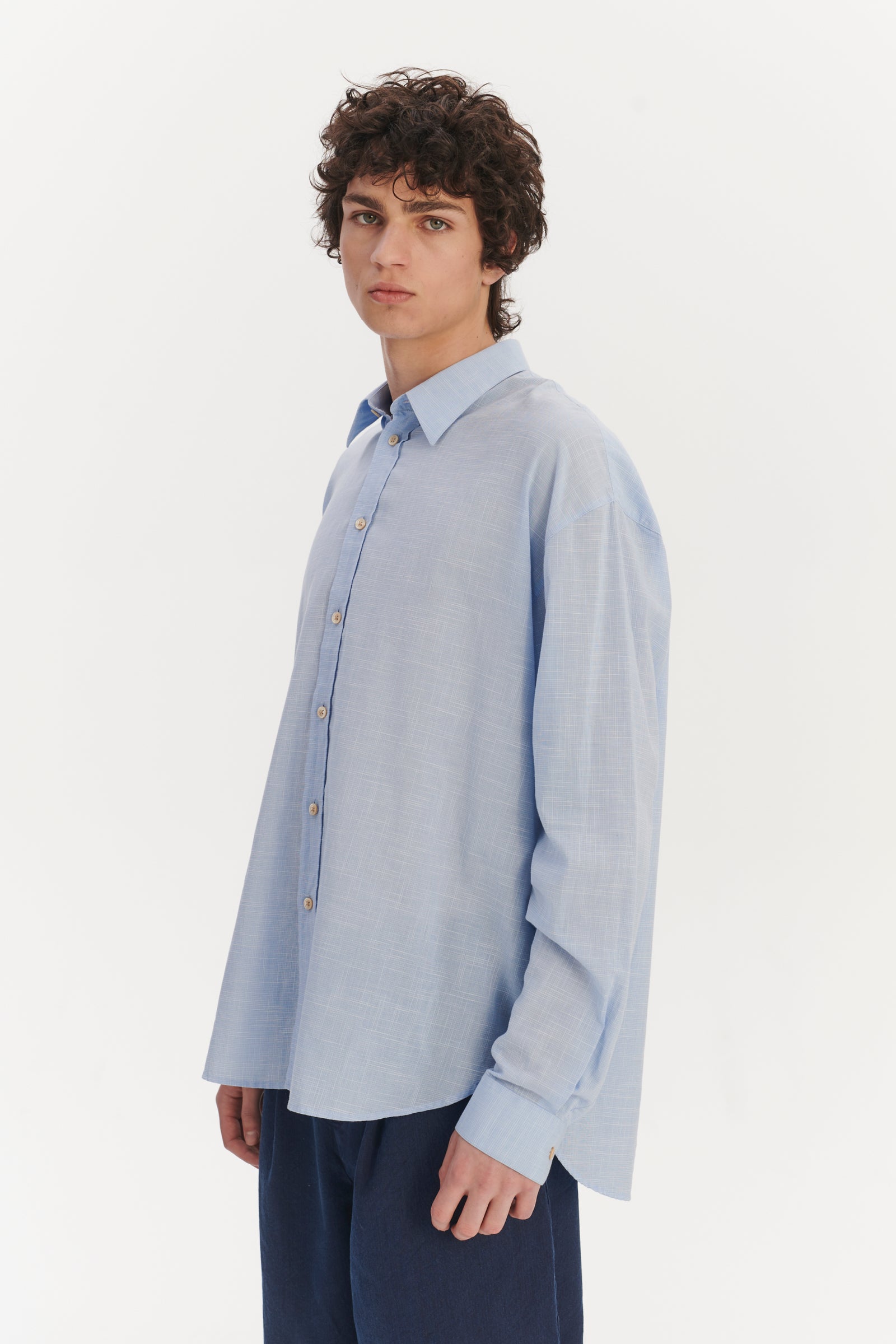 Oversized Delta Shirt in a Light Blue Airy Italian Cotton